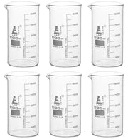 Tall Form Borosilicate Glass Beaker with Spout, 6-Pack