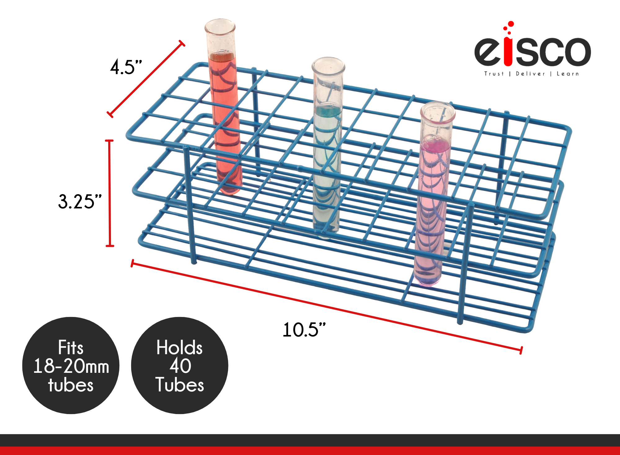 Blue Epoxy Wire Test Tube Rack, 40-Hole (4 x 10), for 20-22mm Tubes