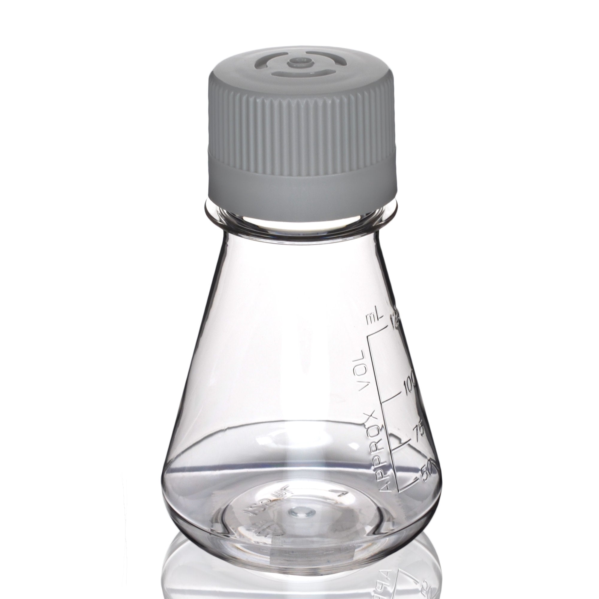 Sterile Vented Flat-Bottom PETG Erlenmeyer Flask, USP Class VI, 125mL