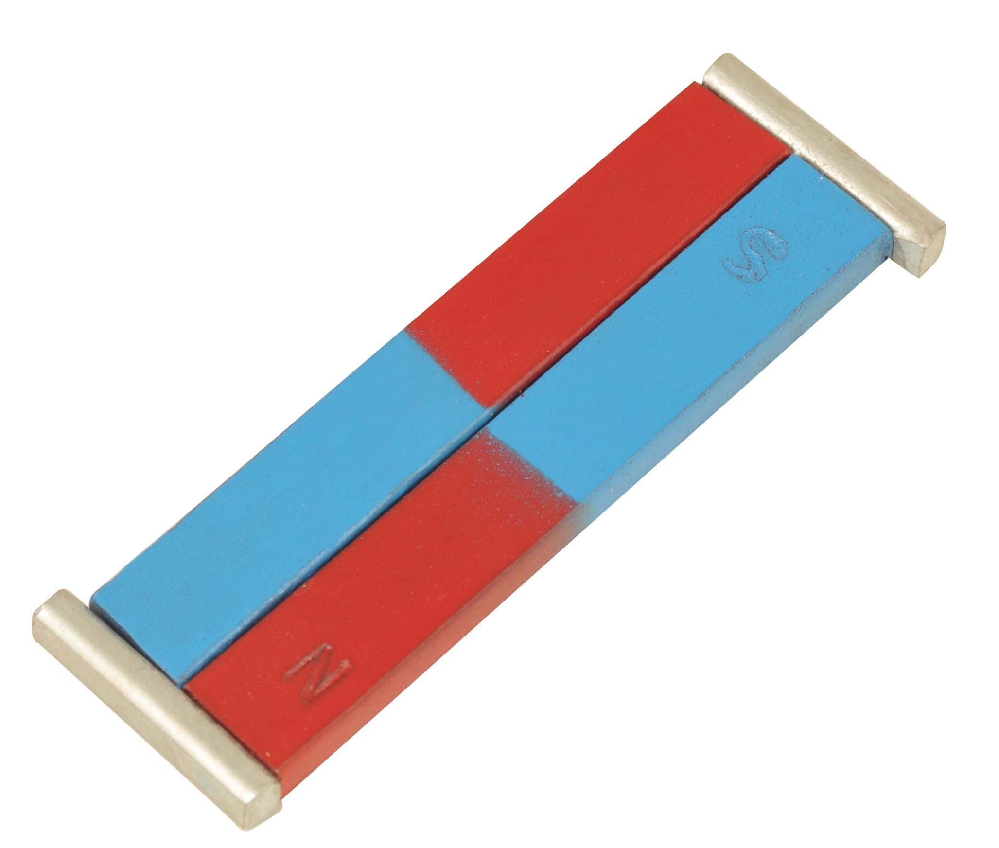 Chrome Steel Bar Magnet Pair, Red/Blue, 100 x 12 x 5mm