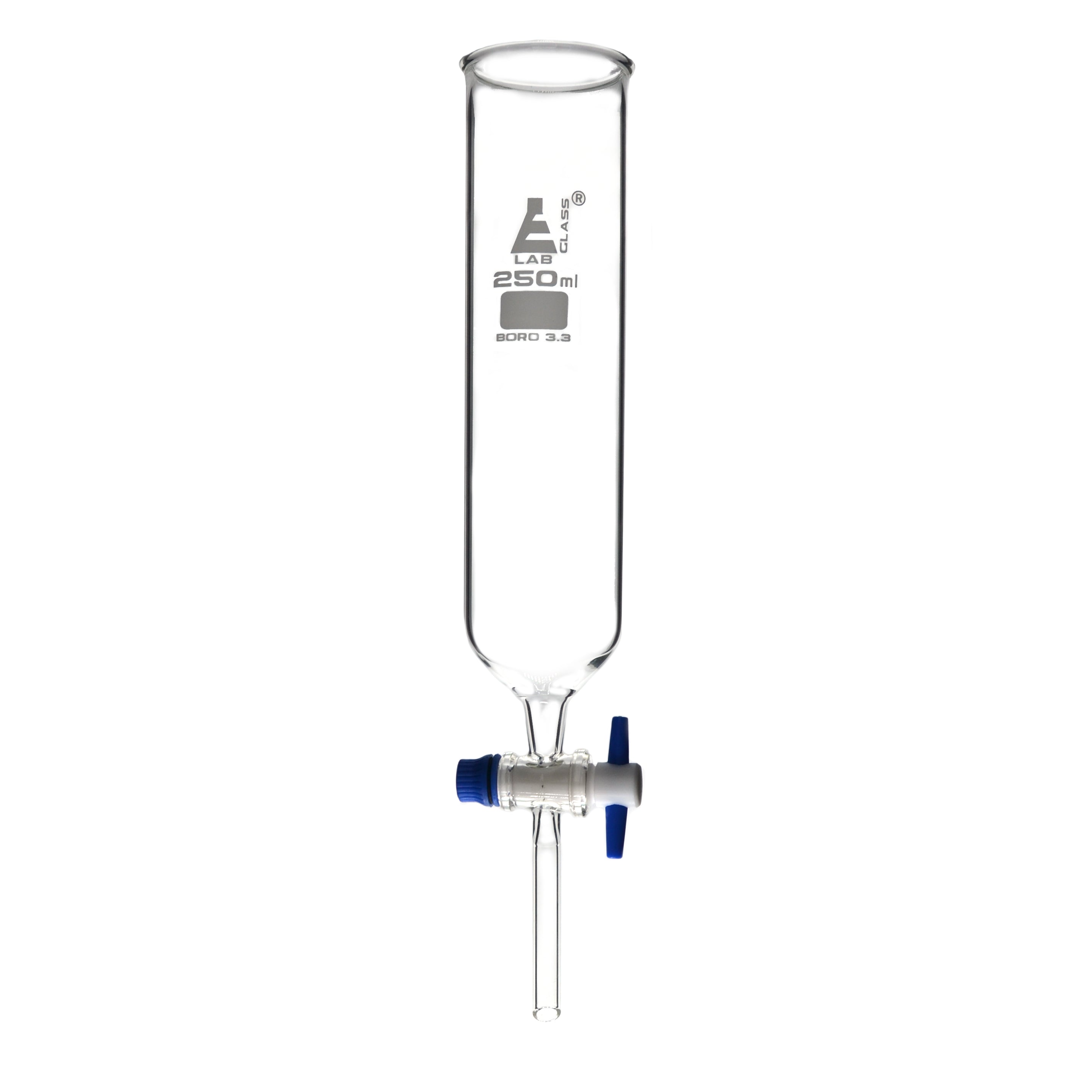 Open Top Cylindrical Dropping Funnel with PTFE Key Stopcock, 250mL, Ungraduated, Borosilicate Glass