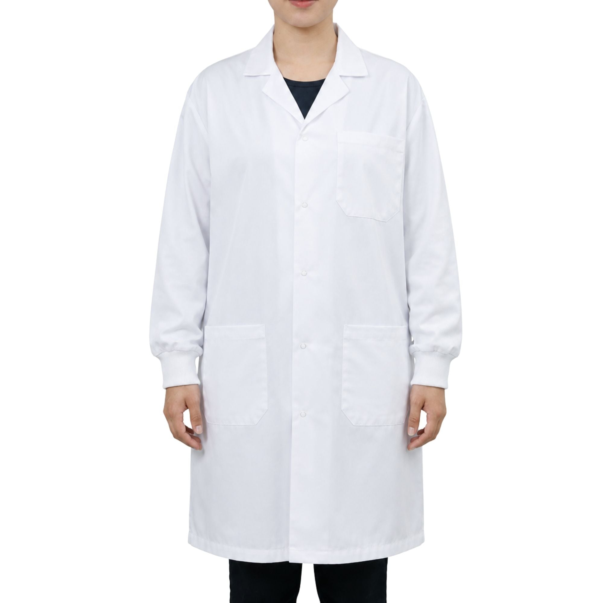 Poly-Cotton Blend Lab Coat with Ribbed Cuff