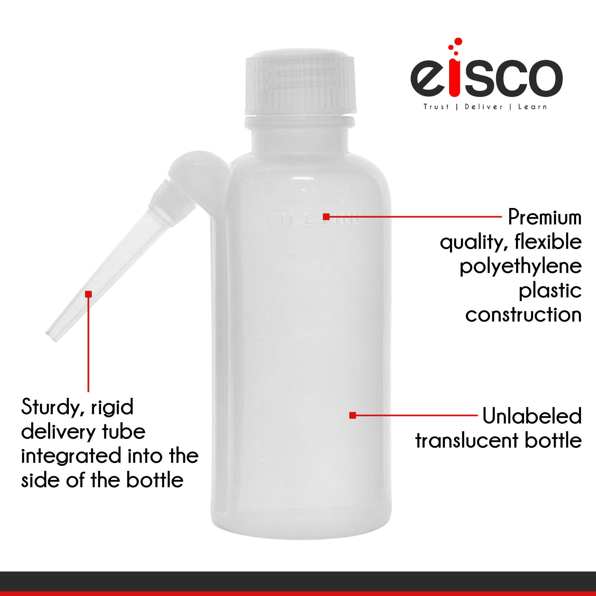 Translucent Polyethylene Wash Bottle with Down-Spout Screw Cap, 125mL