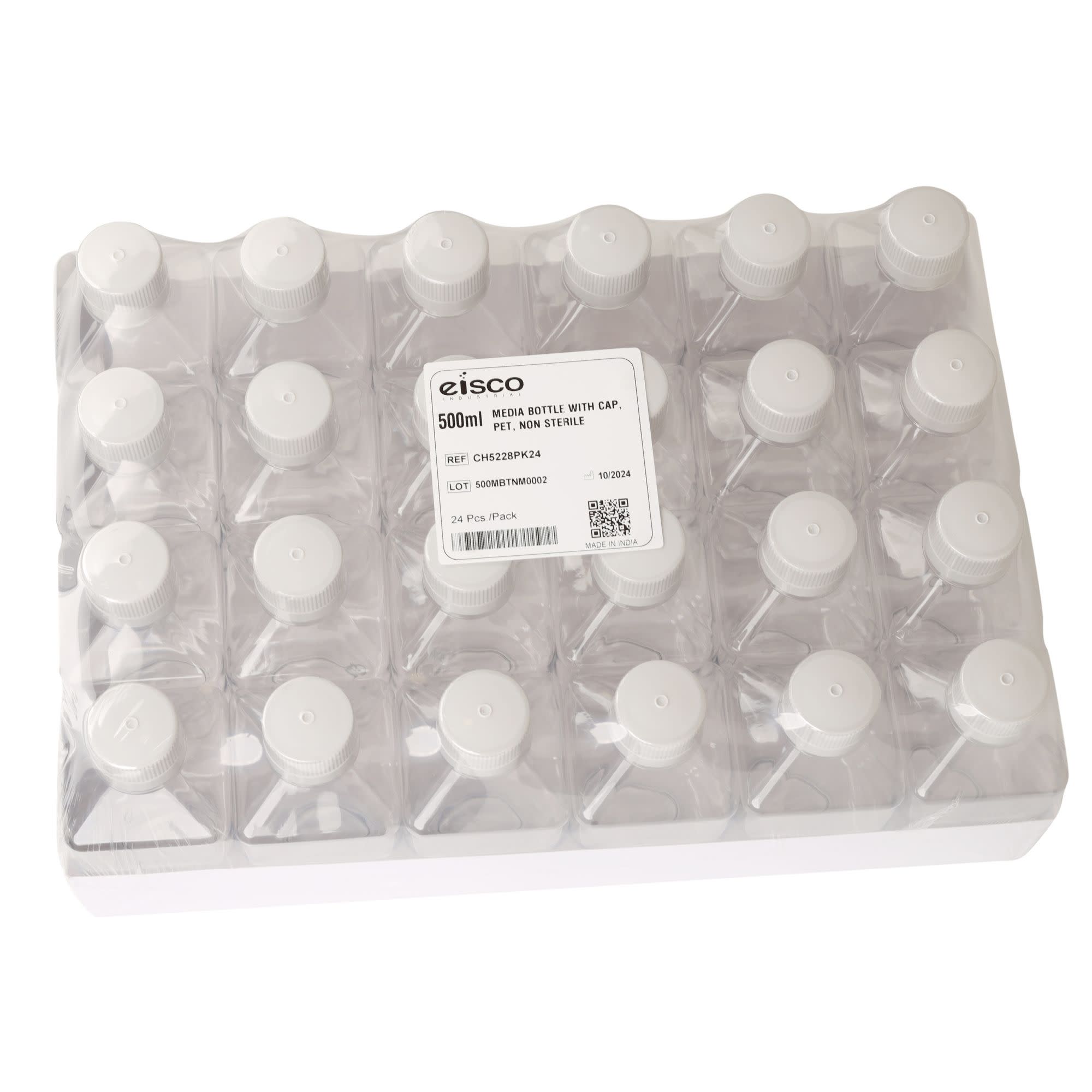 PET Media Bottle with HDPE Cap, Non-Sterile Tamper-Evident, 24-Pack