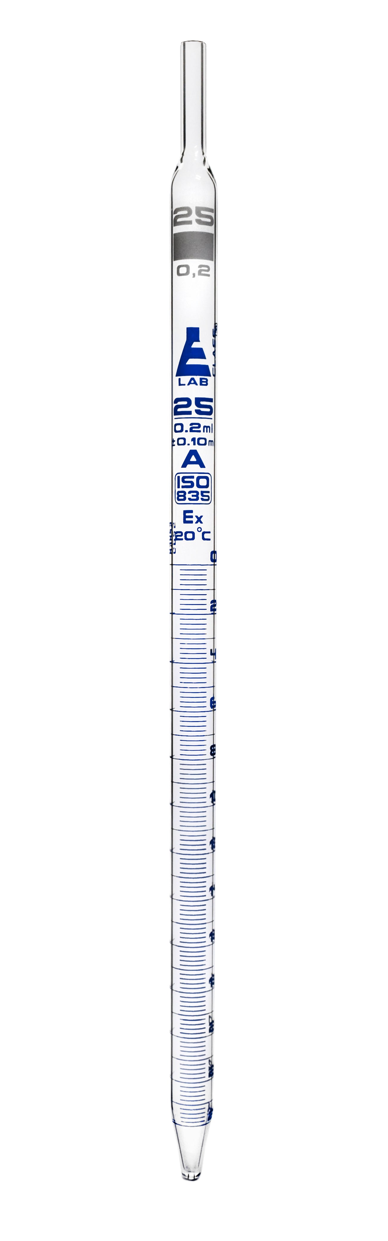 Class A Borosilicate Glass Serological Pipette with Blue Graduations