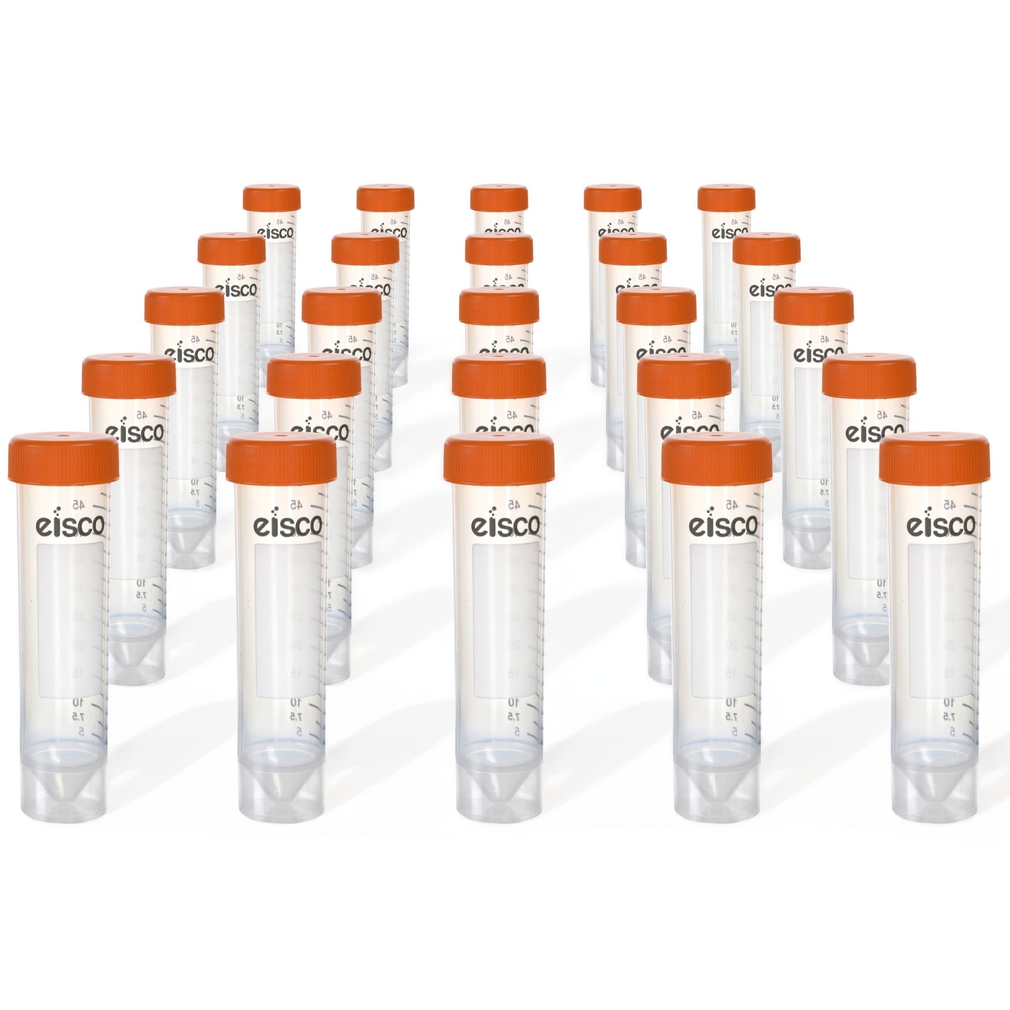 25-Pack Non-Sterile Self-Standing Polypropylene Centrifuge Tubes with Flat Cap, 50mL