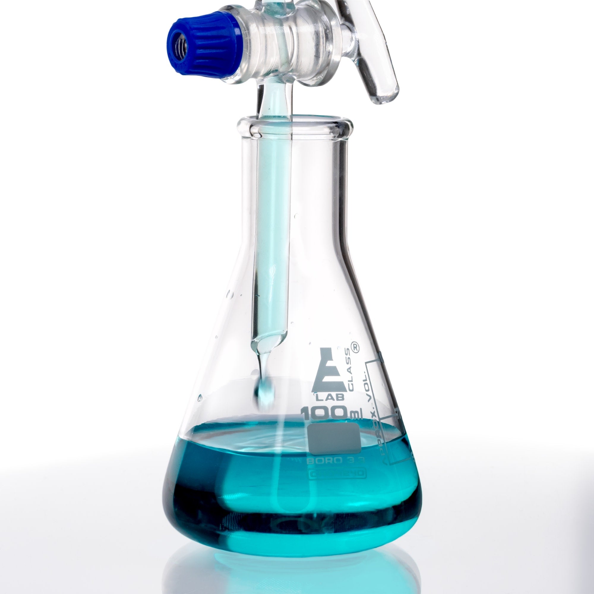 Eisco - Separating Funnel, Squibb Type, 100ml, Graduated - 19/26 Plastic Stopper, Glass Key Stopcock, Borosilicate Glass