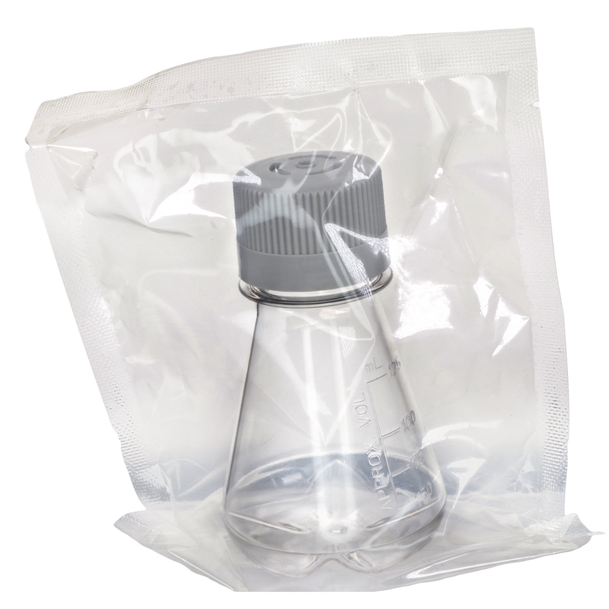 Sterile Vented Baffled-Bottom PETG Erlenmeyer Flask, USP Class VI, 125mL