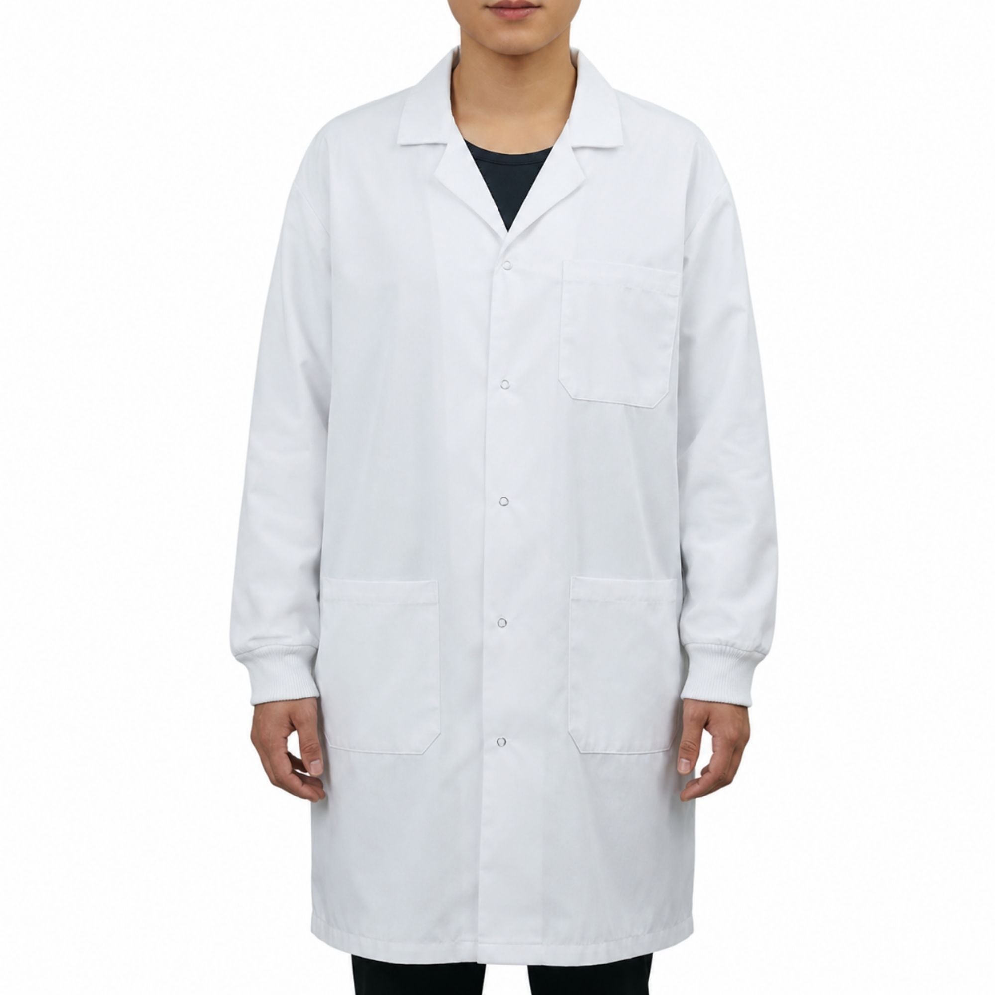 Poly-Cotton Blend Lab Coat with Ribbed Cuff