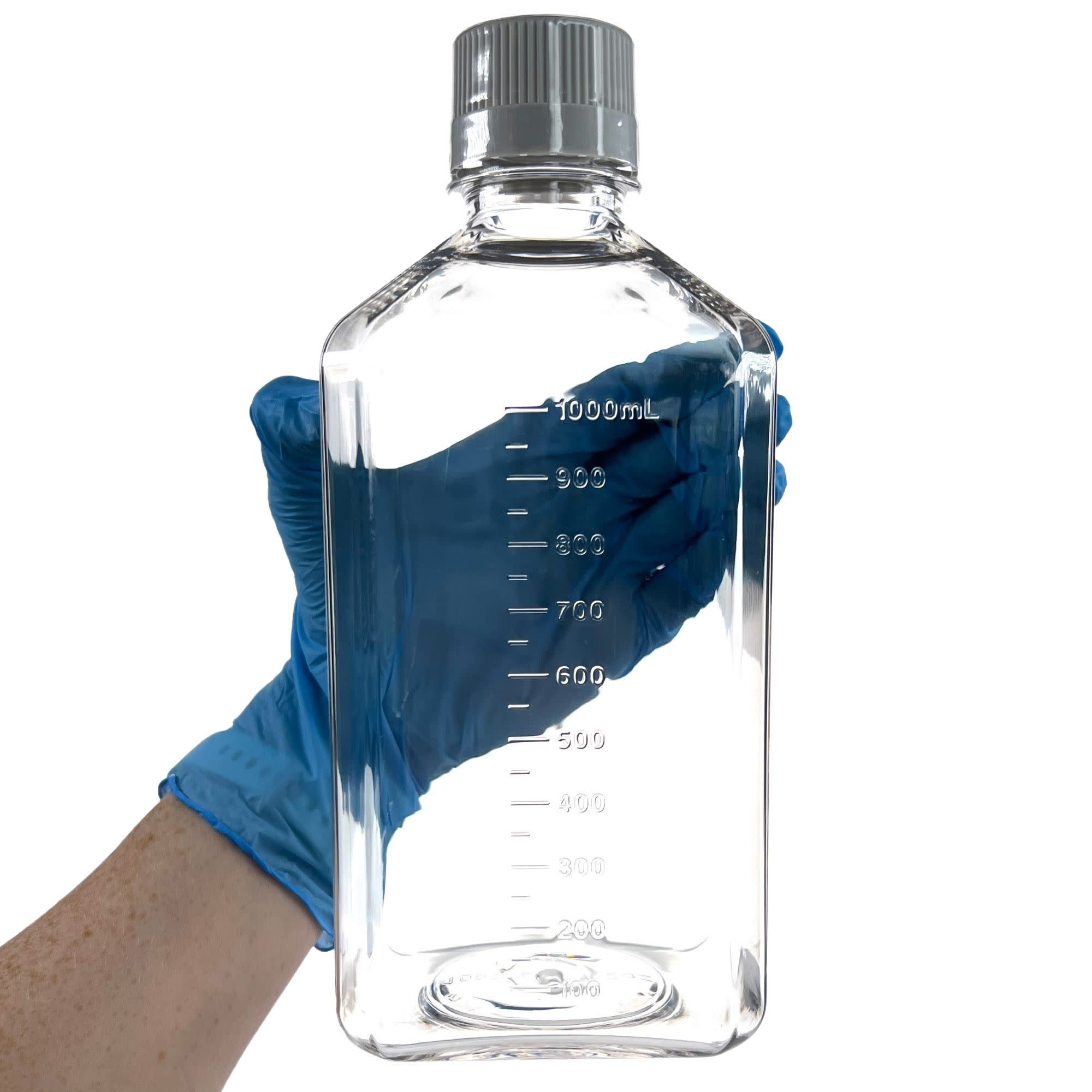 12-Pack Sterile Square PETG Media Bottles with HDPE Caps, Gamma Sterilized, 1L