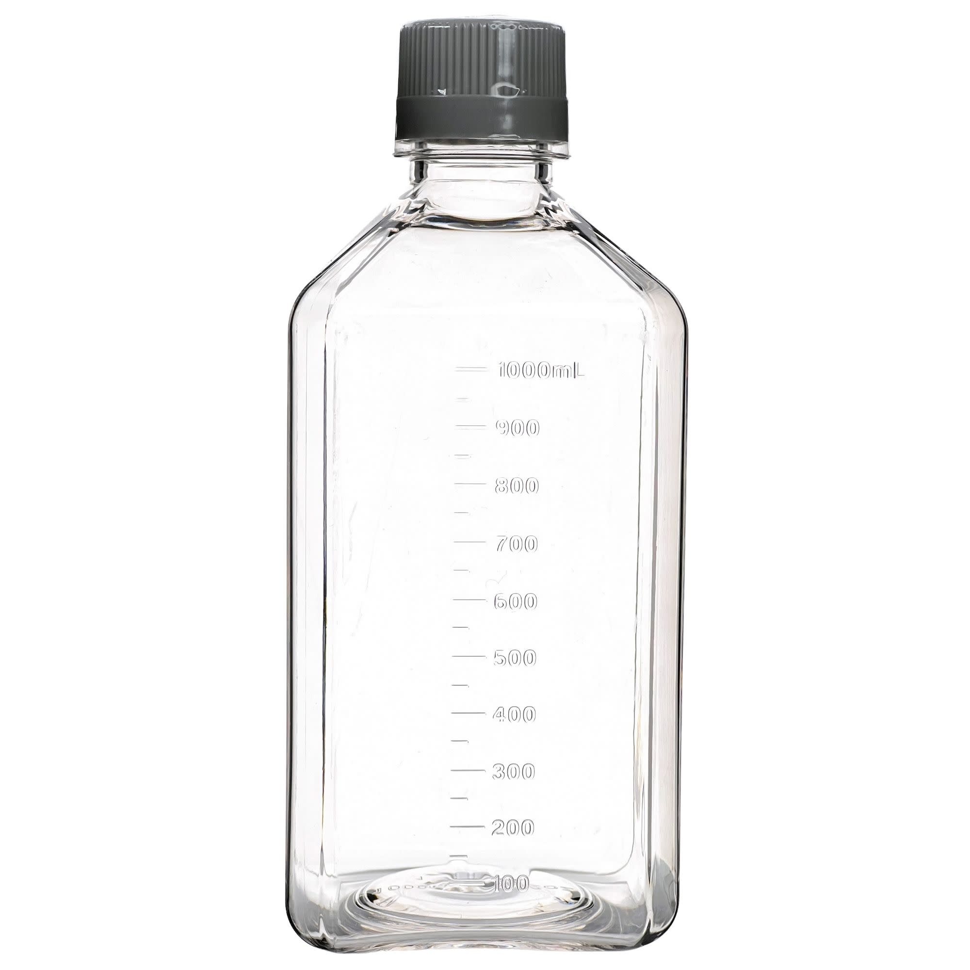 12-Pack Non-Sterile Square PETG Media Bottles with HDPE Caps, 1L