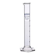 Class B Borosilicate Glass Graduated Cylinder with Hexagonal Base, Blue Graduations
