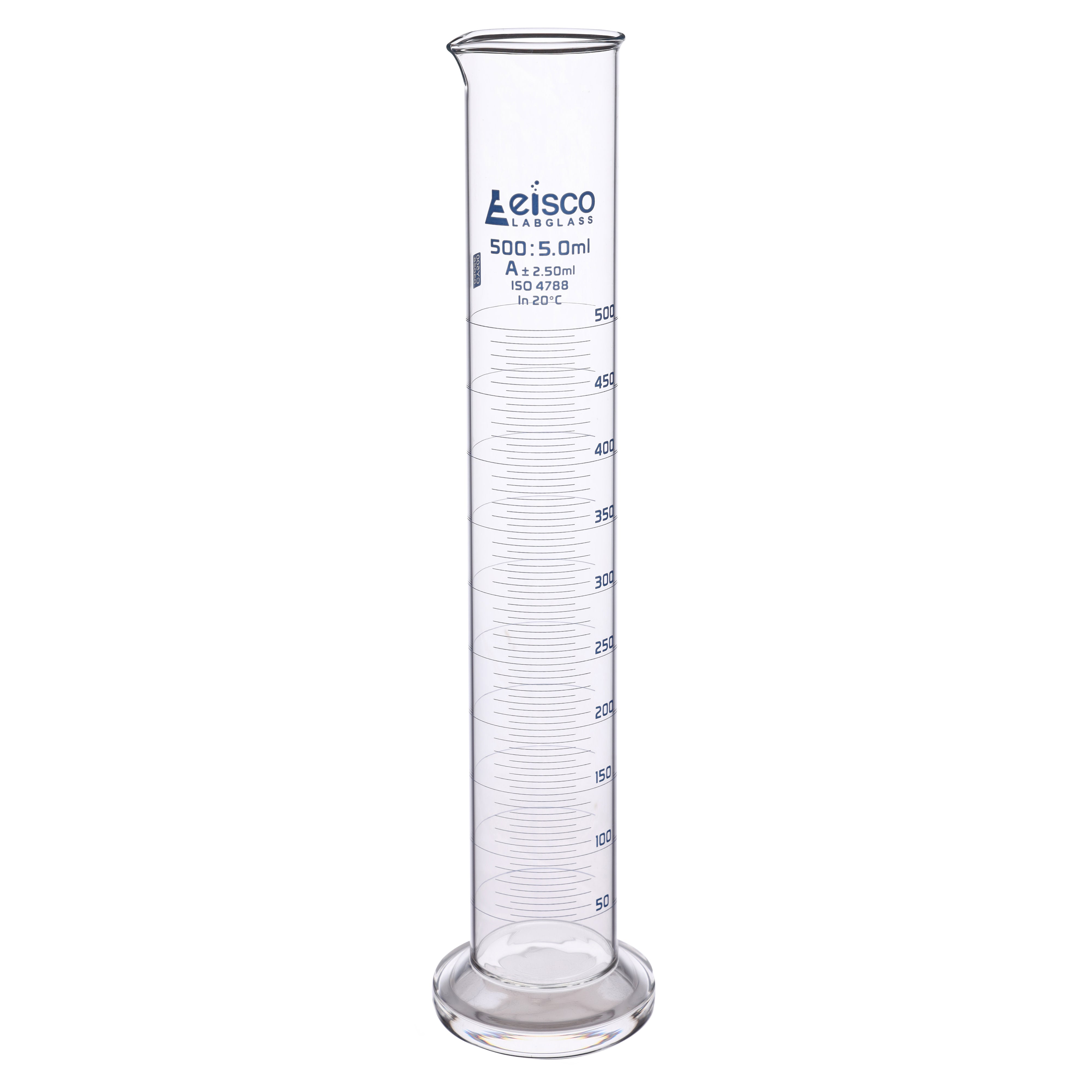 Class A Borosilicate Glass Graduated Cylinder with Round Base, Blue Graduations