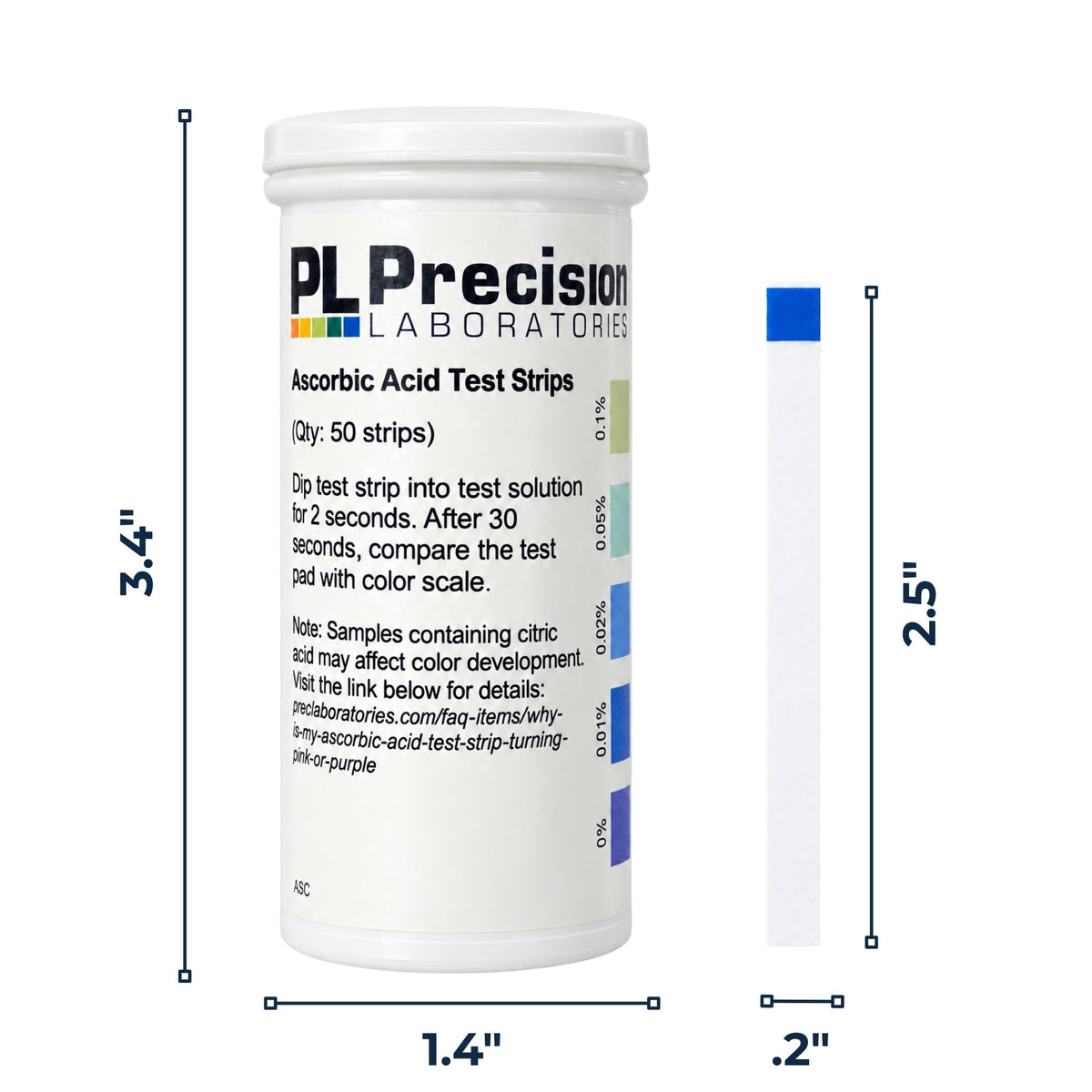 Ascorbic Acid (Vitamin C) Test Strips, 50-Strip Pack