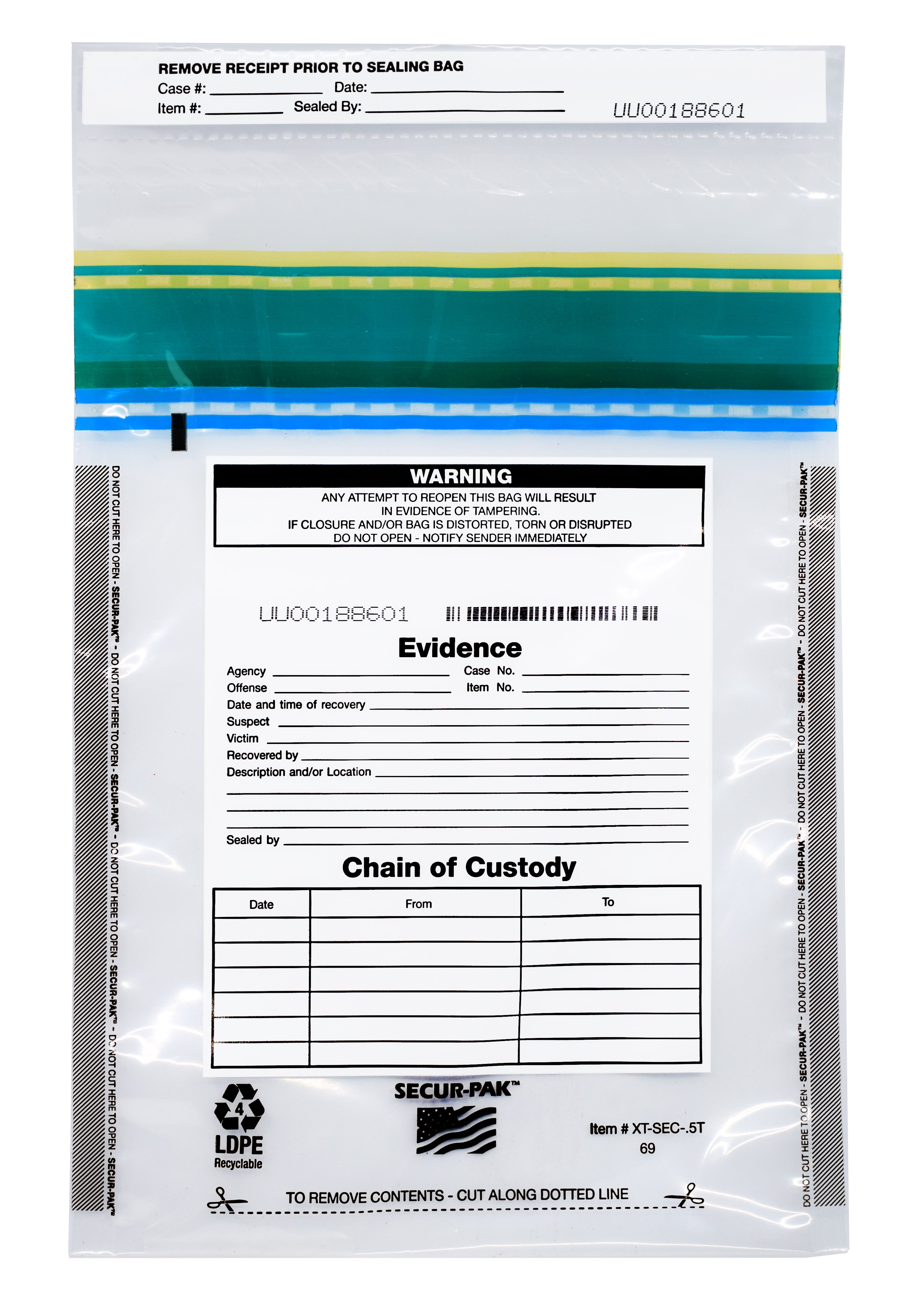 Premium Tamper-Evident Evidence Bags, 6 x 9", 100-Pack