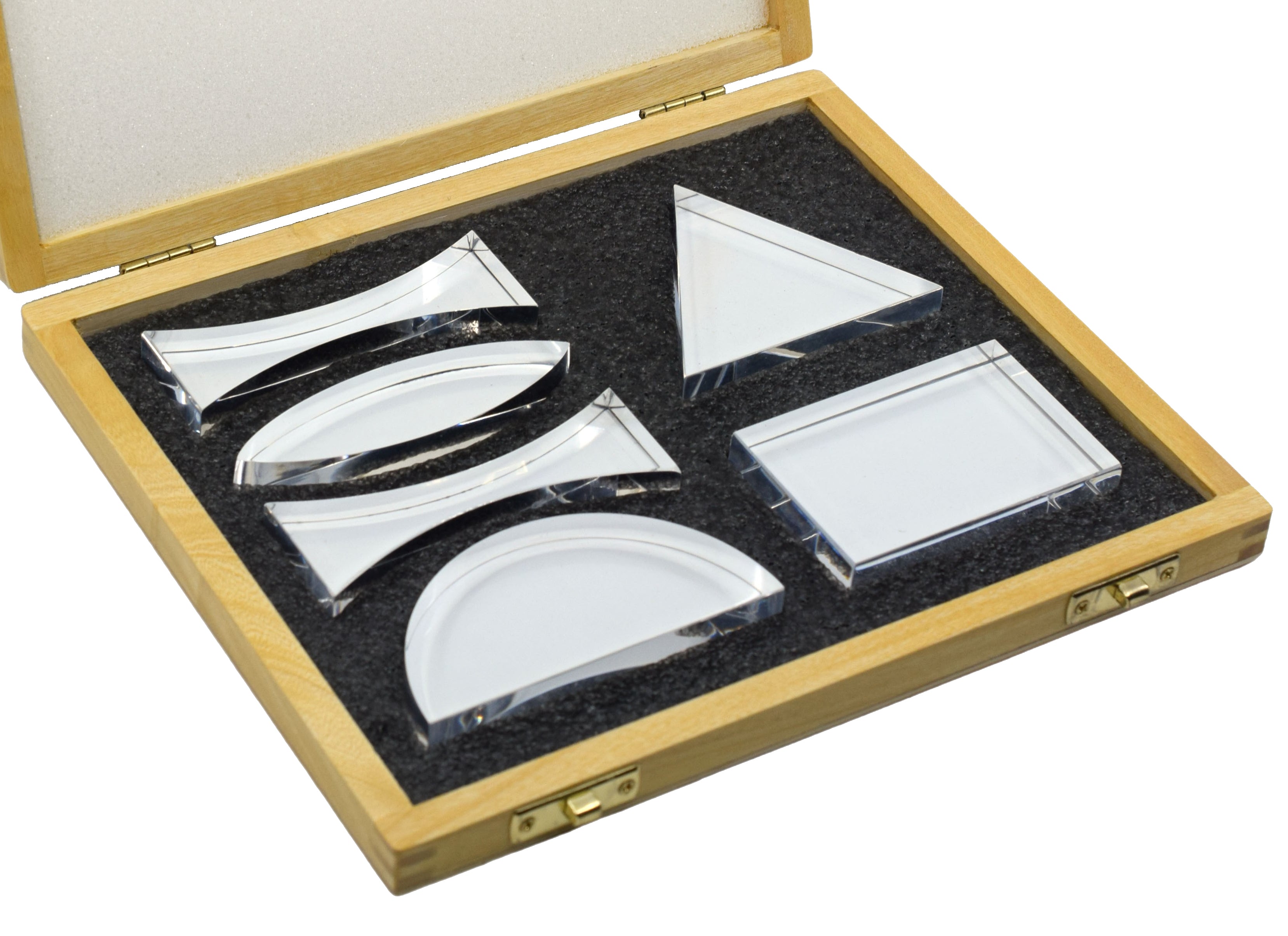 6-Piece Acrylic Prism and Lens Set with Wooden Storage