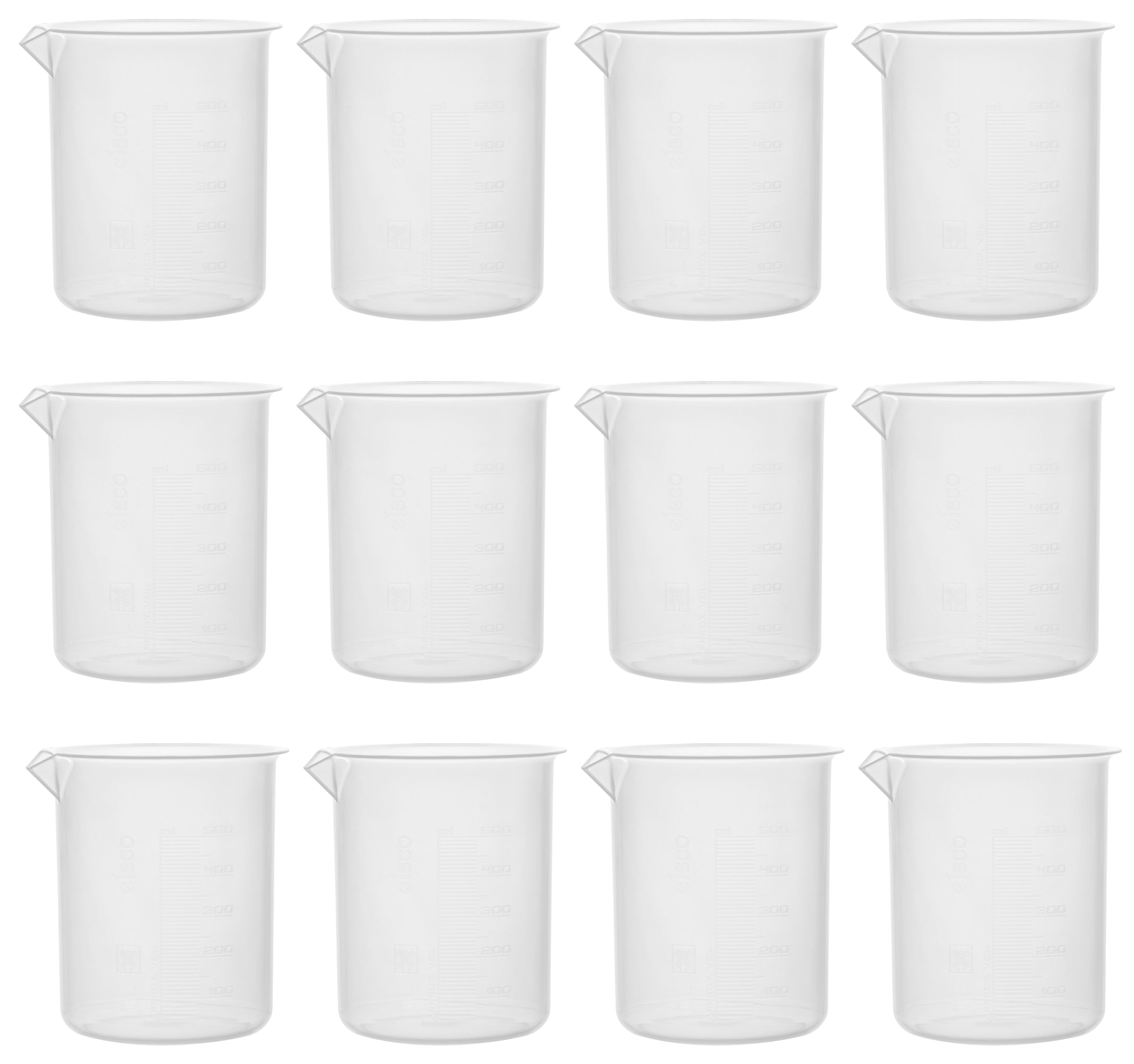 Polypropylene Beaker with Raised Graduations and Tapered Spout, 12-Pack