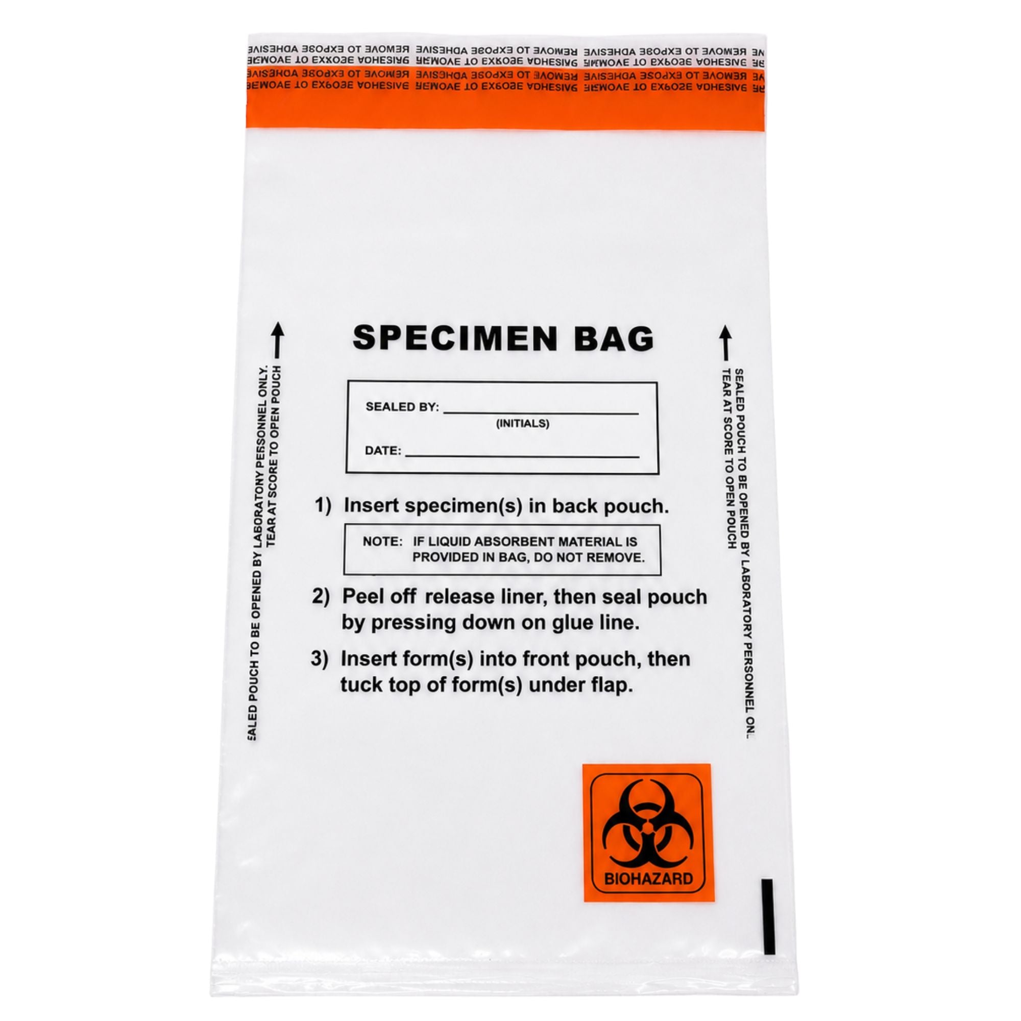 Dual-Pocket Polyethylene Specimen Bag with Tamper-Evident Closure, 6 x 10, 100-Pack