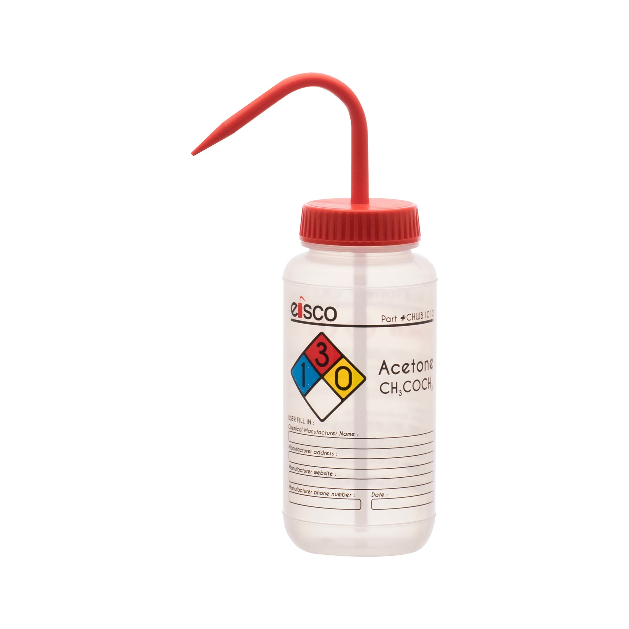 Acetone Wash Bottle, LDPE, Wide Mouth, 4-Color Label