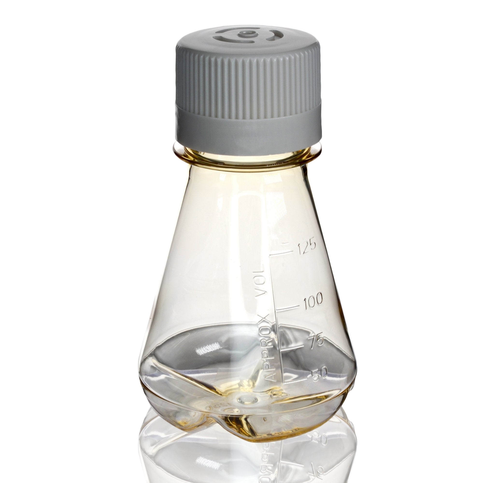 Sterile Vented Baffled-Bottom Polycarbonate Erlenmeyer Flask, USP Class VI, 125mL