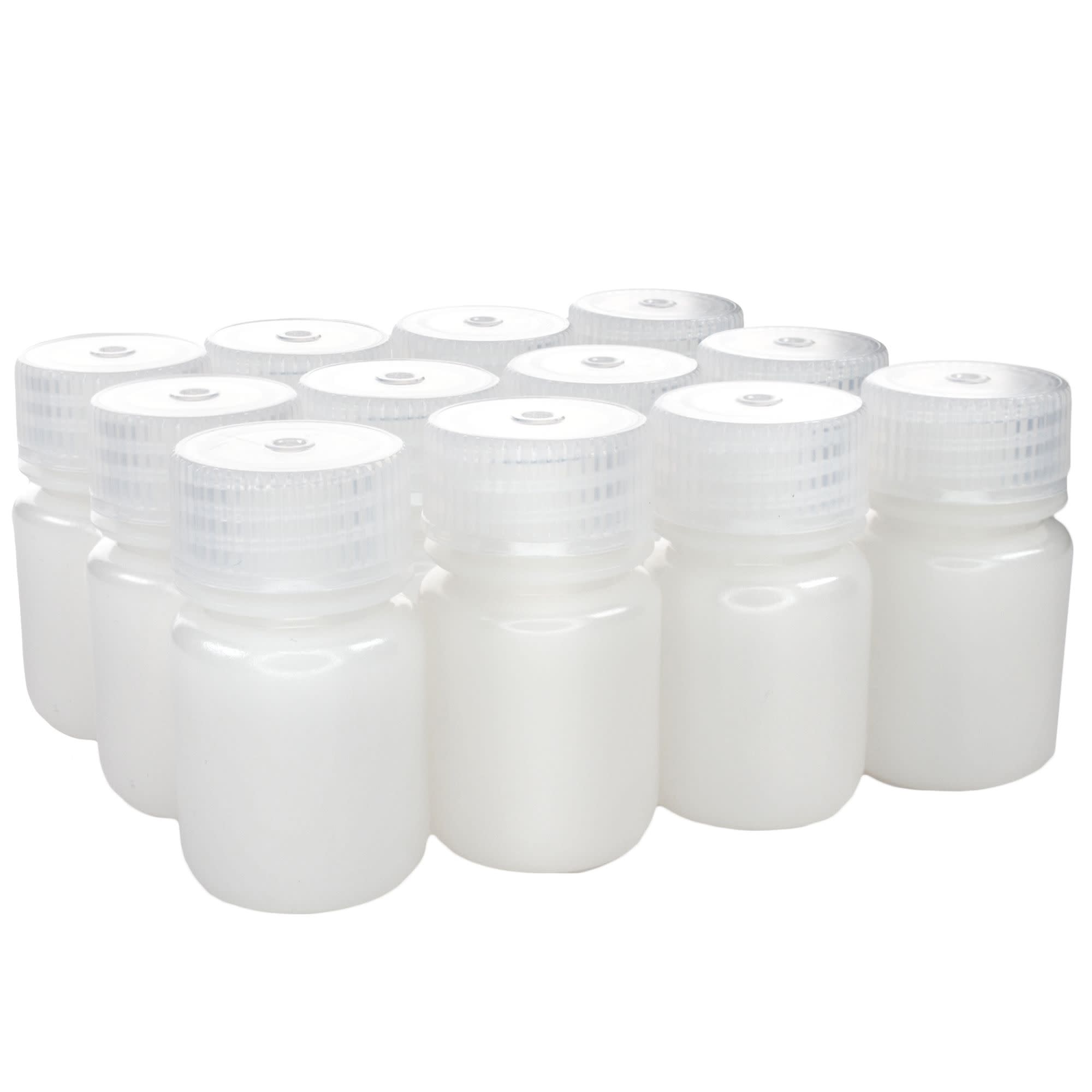 12-Pack Translucent Wide Mouth HDPE Reagent Bottles with PP Caps, 30mL, -100 to 120°C