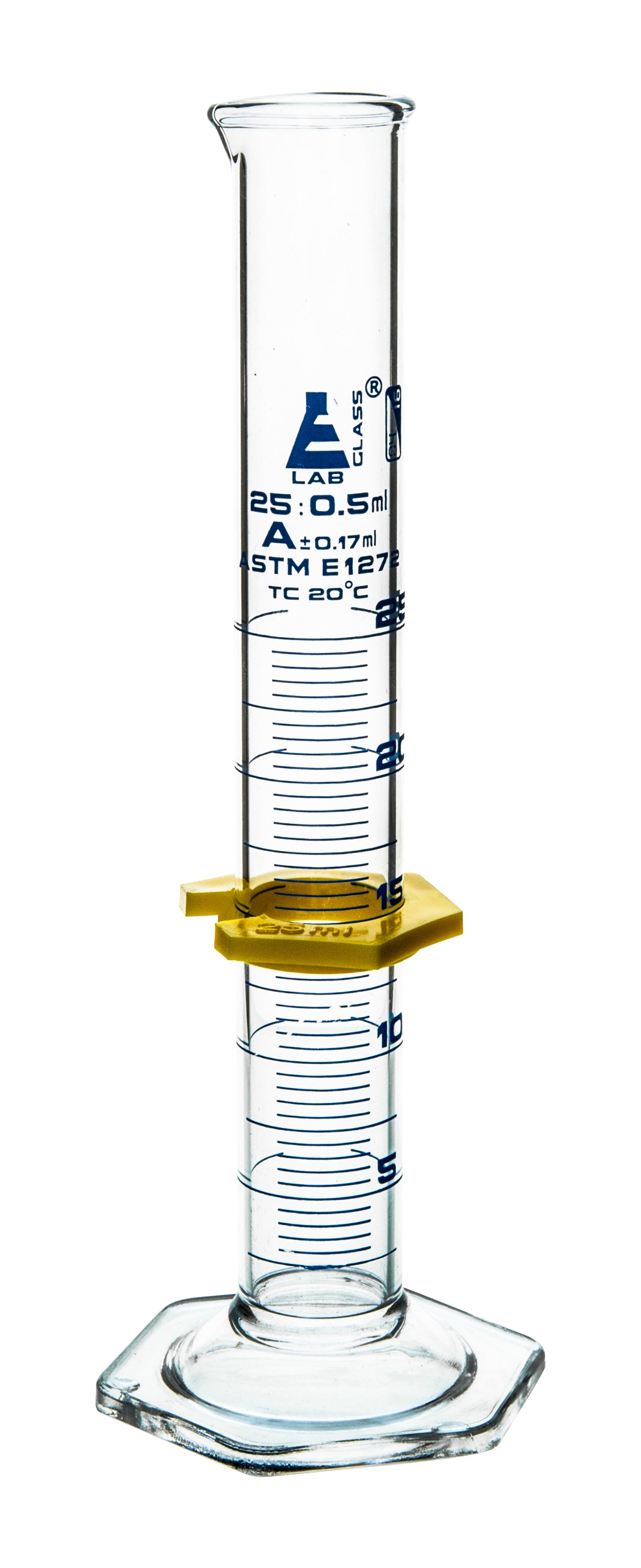 Class A Borosilicate Glass Graduated Cylinder with Protective Collar, Blue Graduations
