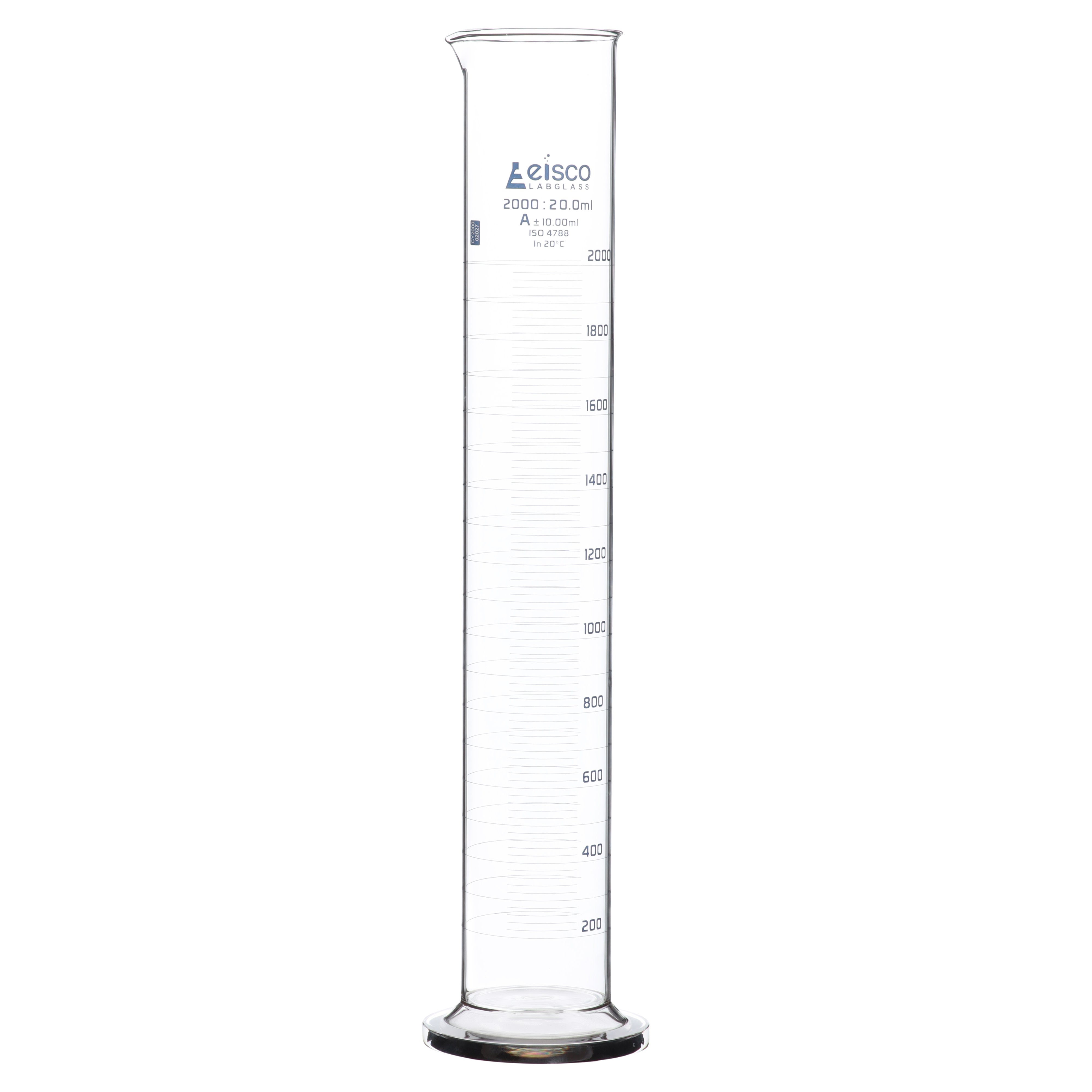 Class A Borosilicate Glass Graduated Cylinder with Round Base, Blue Graduations