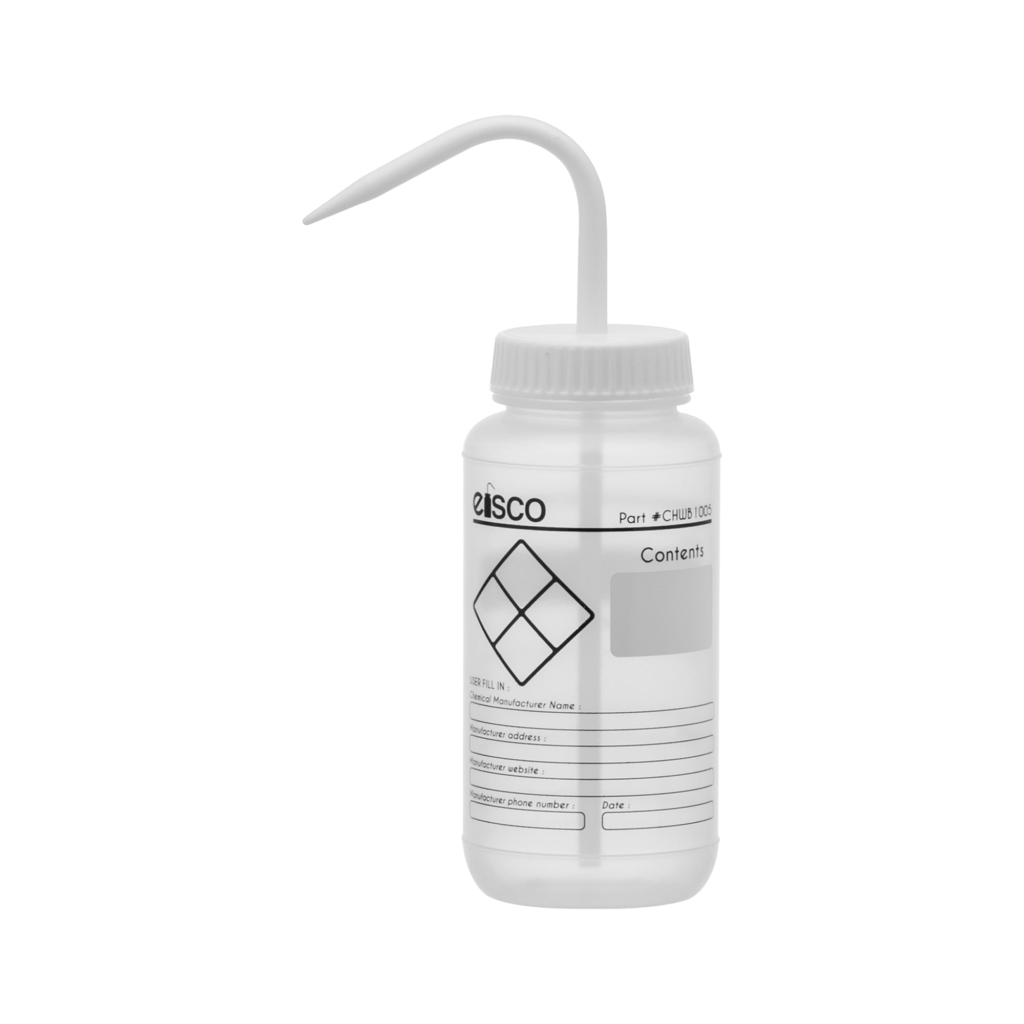 Chemical Wash Bottle, LDPE, Wide Mouth, Blank Labels, 500mL