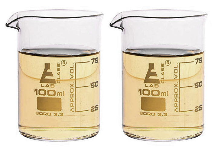 2-Pack Griffin Borosilicate Glass Beaker Shot Glasses, 3.3oz/100mL