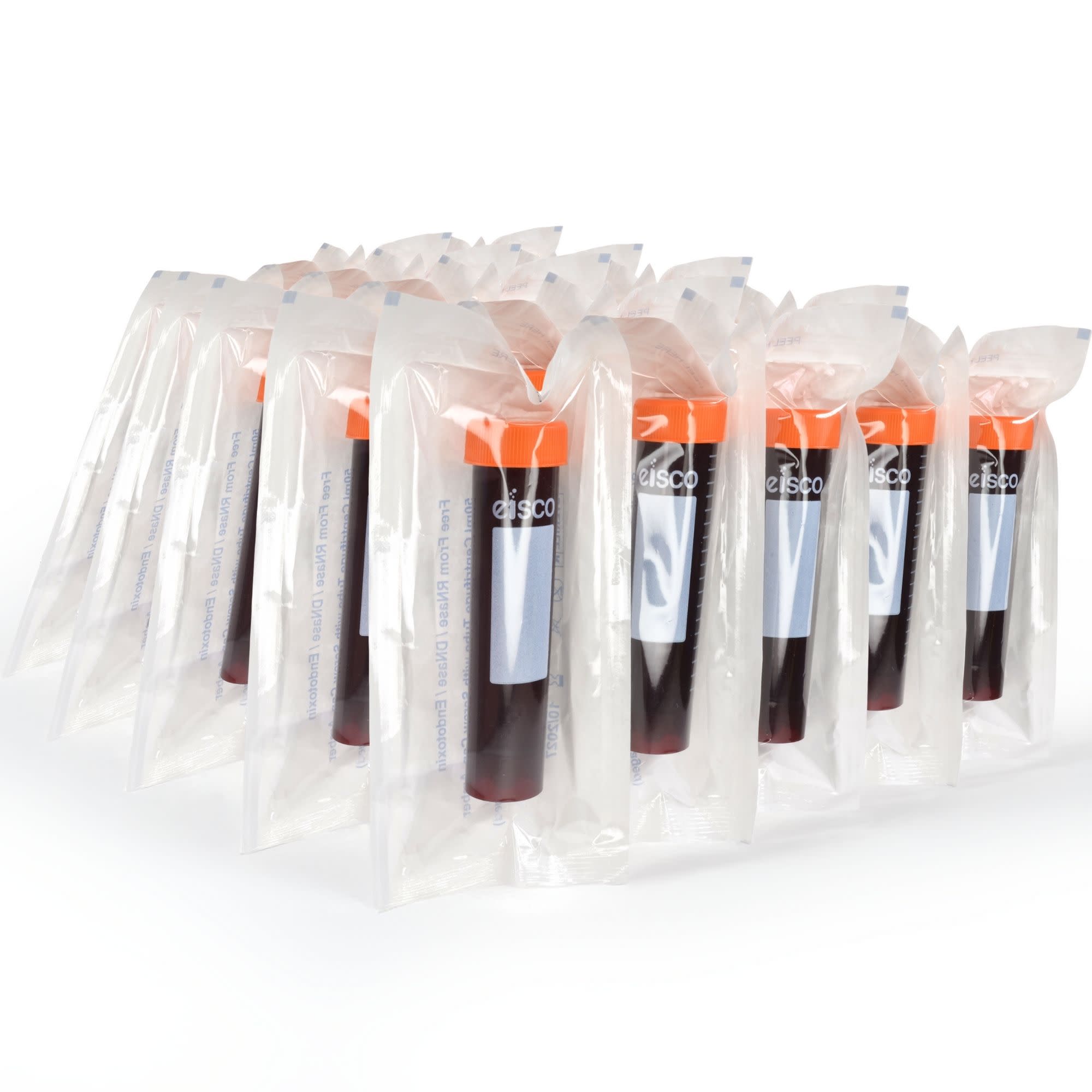 25-Pack Sterile Self-Standing Individually Wrapped Amber Polypropylene Centrifuge Tubes with Flat Cap, 50mL
