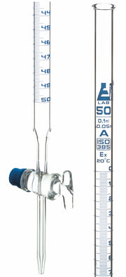 Class A Burette with Glass Key Stopcock, 50mL, 0.1mL Graduations, 30.5 inch, Borosilicate Glass