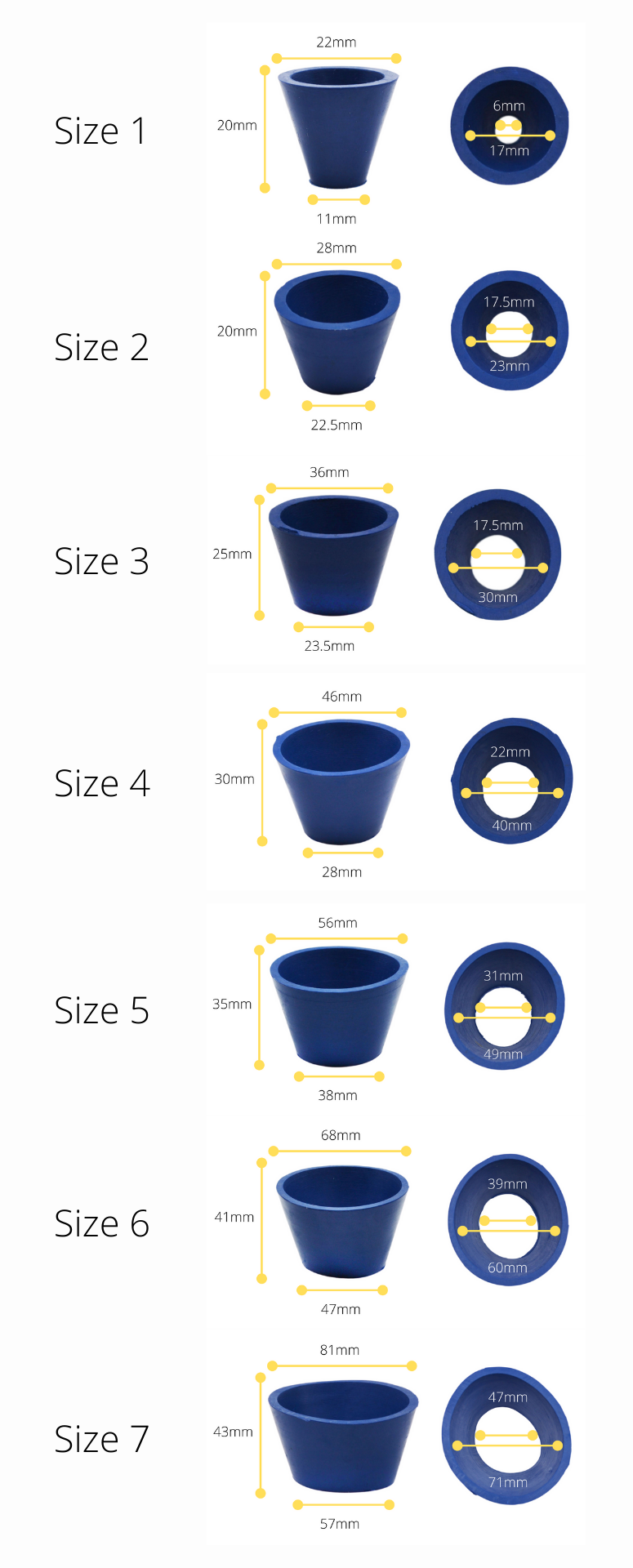 7-Piece Neoprene Rubber Filter Adapter Tapered Cone Set for Buchner Funnels