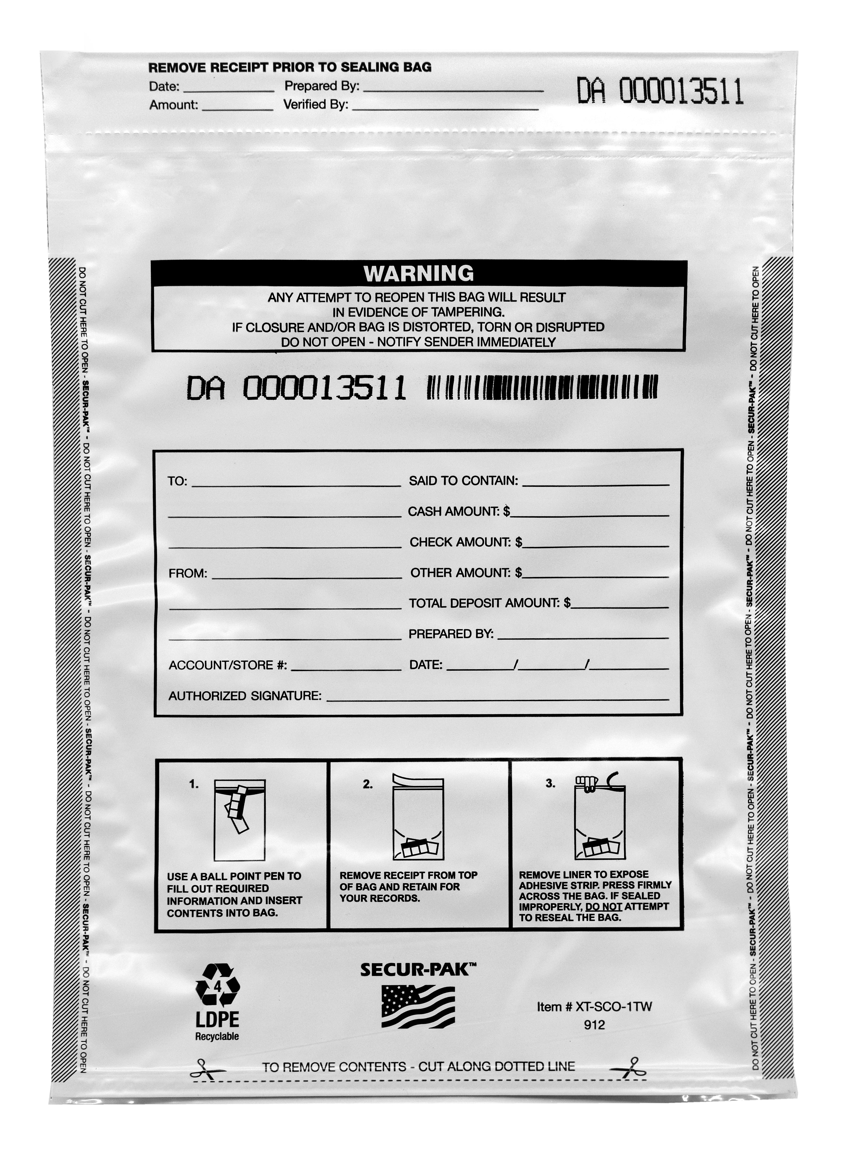 Premium Tamper-Evident Opaque White Security Bags with Pocket, 9 x 12", 100-Pack