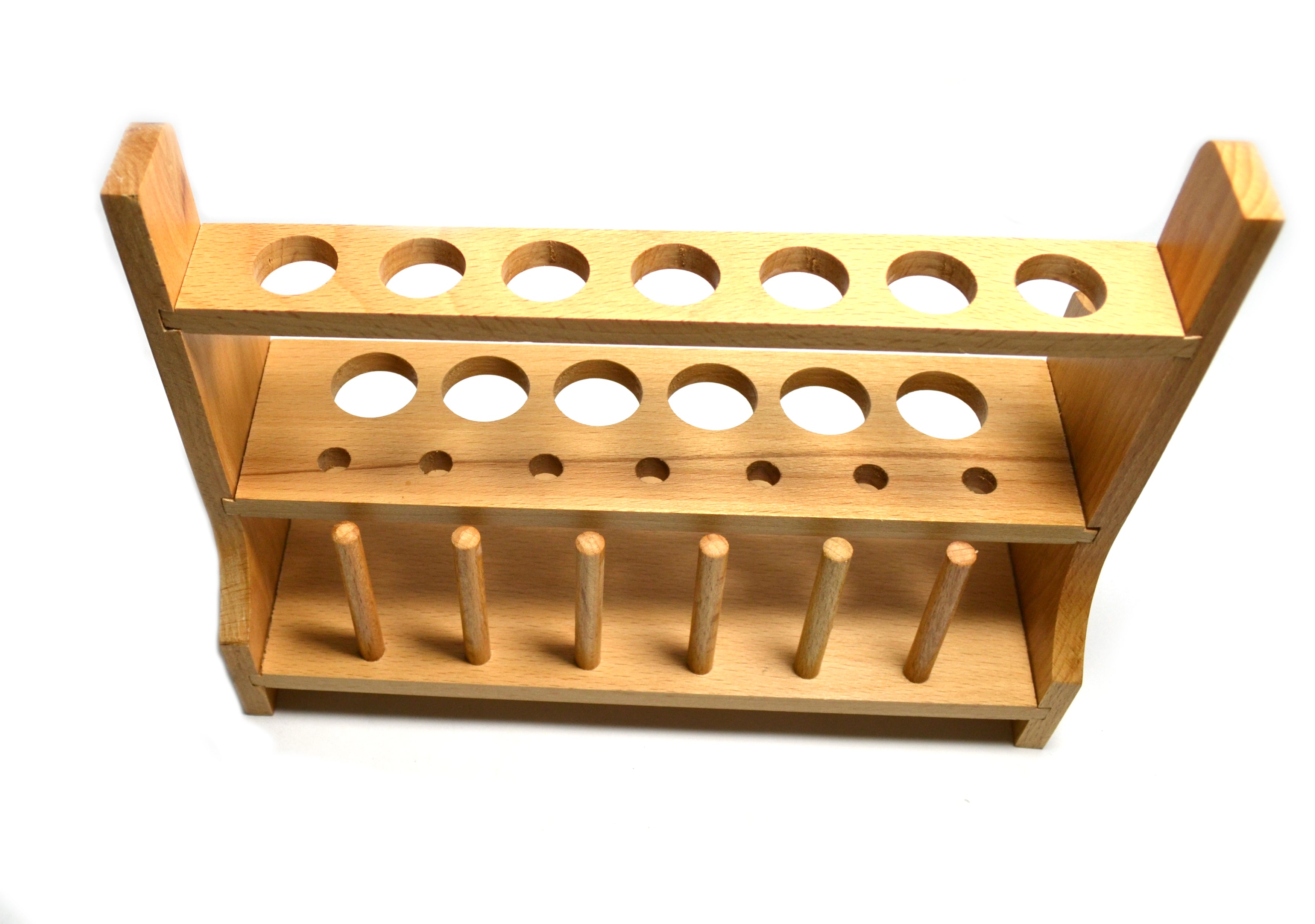 13-Hole Wooden Test Tube Rack with Pins, 2-Shelf, for 20-26mm Tubes (No-Tip)