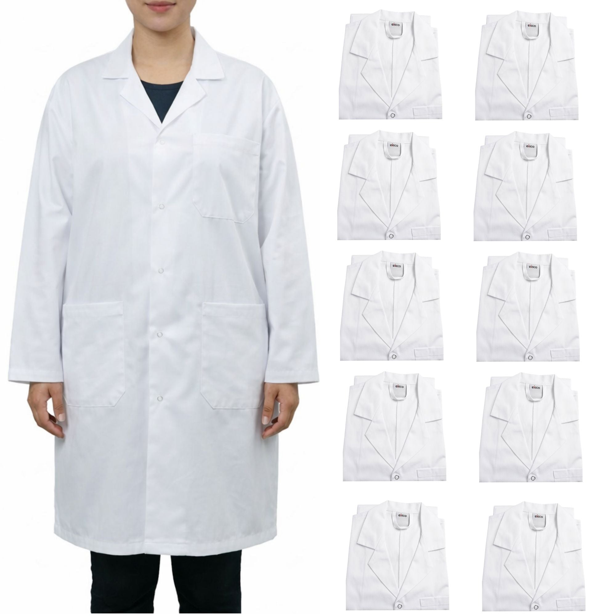 Cotton Lab Coat with Snap Front, 10-Pack
