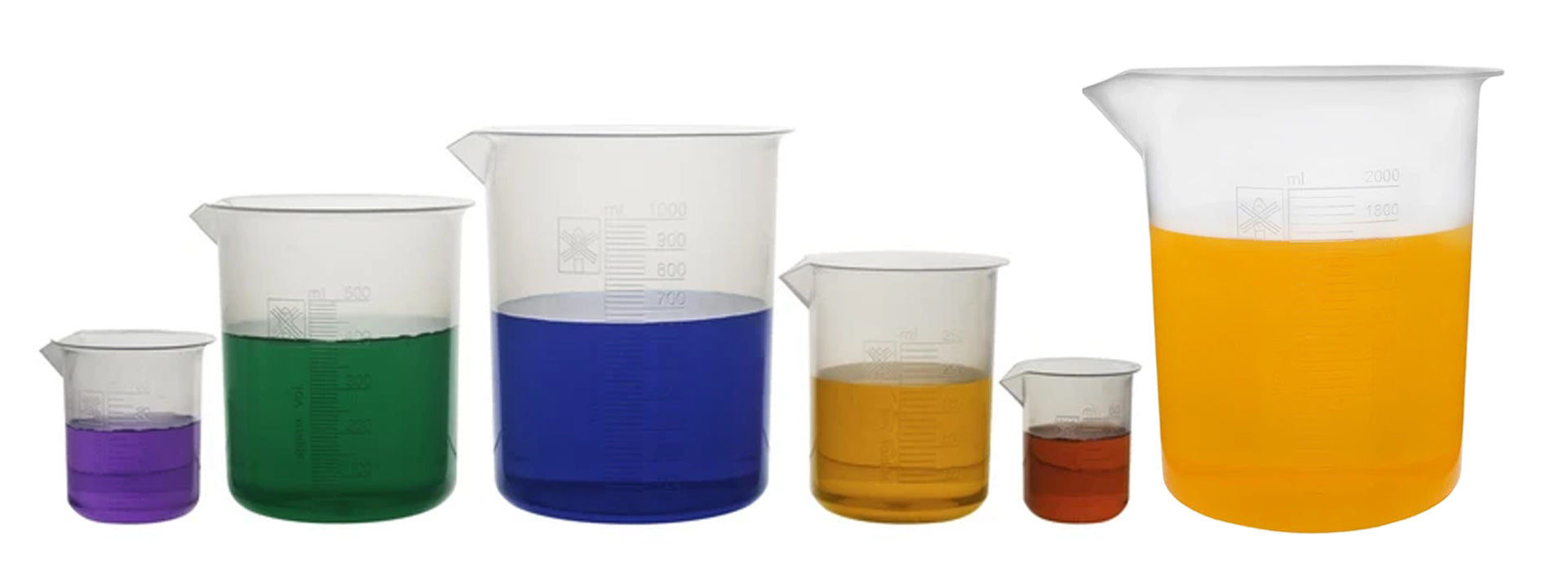6-Piece Premium Polypropylene Beaker Set, 50/100/250/500/1000/2000mL