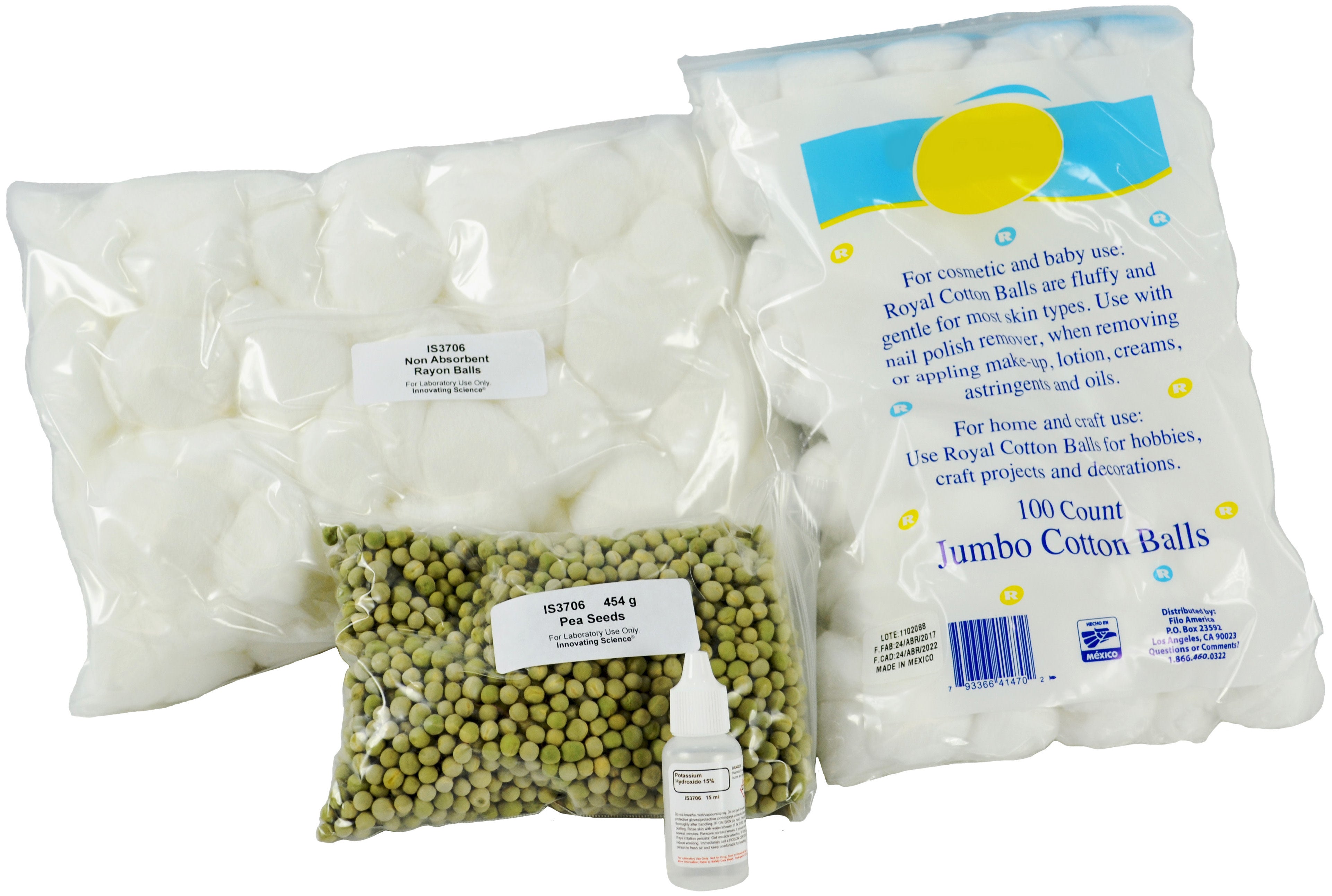 AP Biology Investigation #6 Cellular Respiration Refill Kit with KOH, Pea Seeds and Cotton