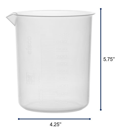 3-Pack Euro Design Polypropylene Beakers with Raised Graduations and Tapered Spout, 1000mL