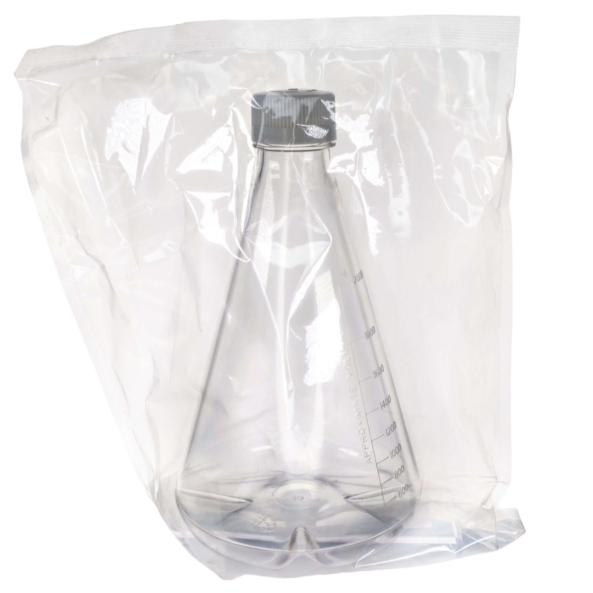 Sterile Vented Baffled-Bottom PETG Erlenmeyer Flask, USP Class VI, 2L