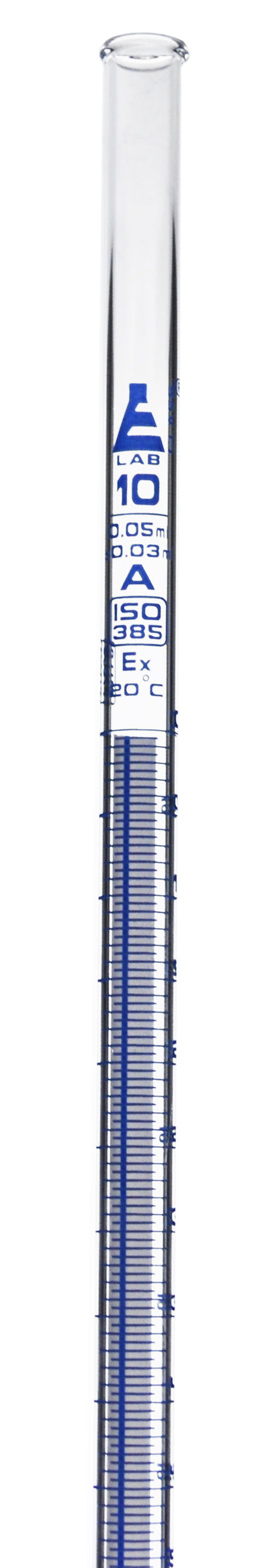 ASTM Class A Schellbach Burette with PTFE Stopcock, 10mL, Blue Graduations, Borosilicate 3.3 Glass