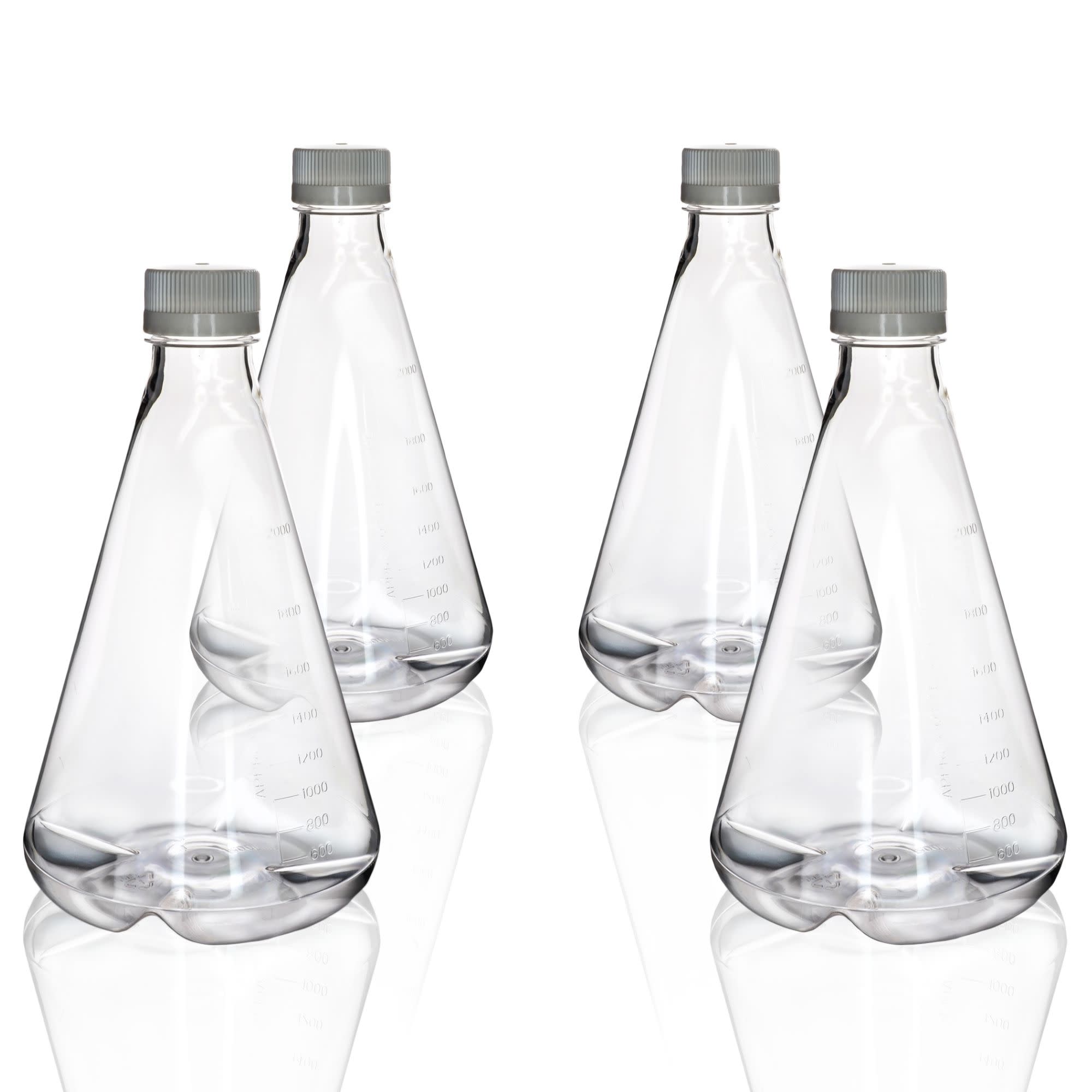 Sterile PETG Erlenmeyer Flask with Baffled Bottom, 4-Pack