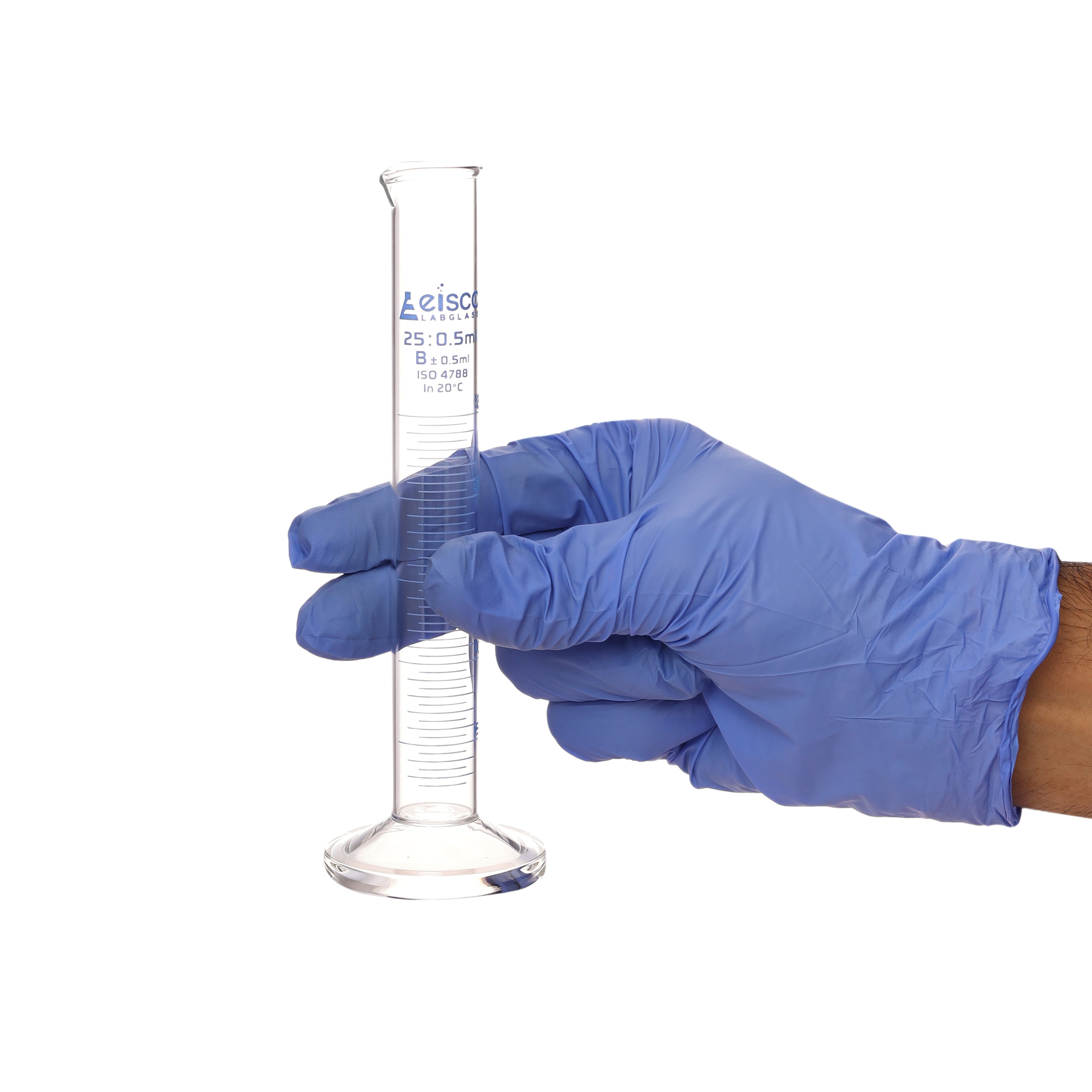 Class B Graduated Cylinder with Round Base, 25mL, Blue Graduations, Borosilicate Glass
