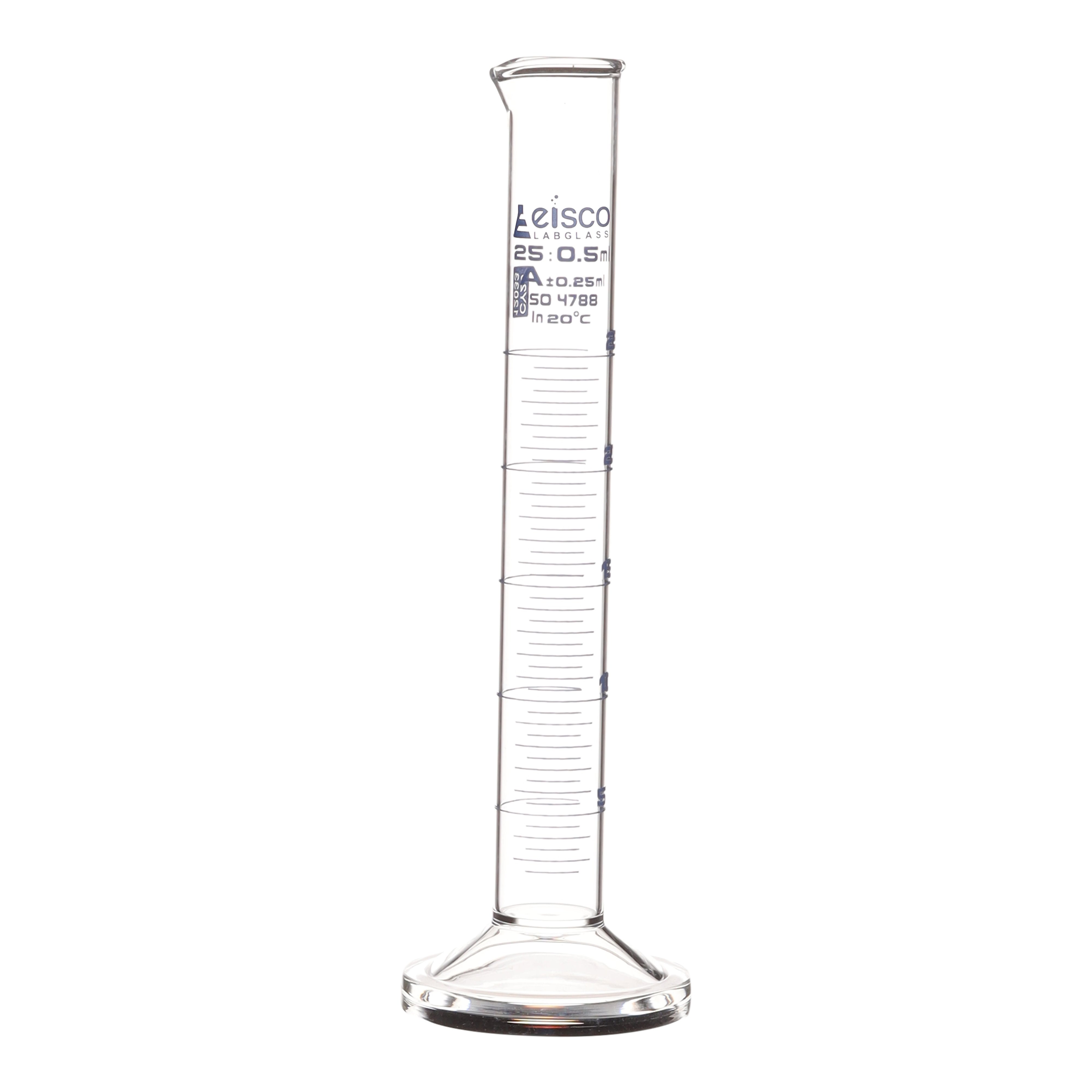 Class A Borosilicate Glass Graduated Cylinder with Round Base, Blue Graduations