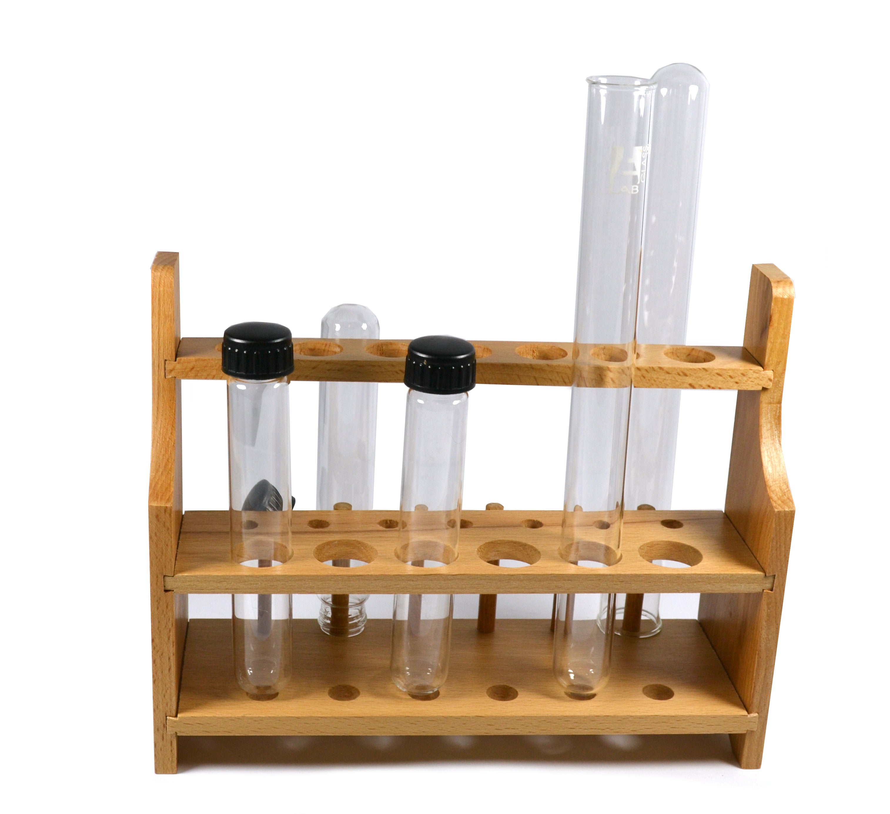 13-Hole Wooden Test Tube Rack with Pins, 2-Shelf, for 20-26mm Tubes (No-Tip)