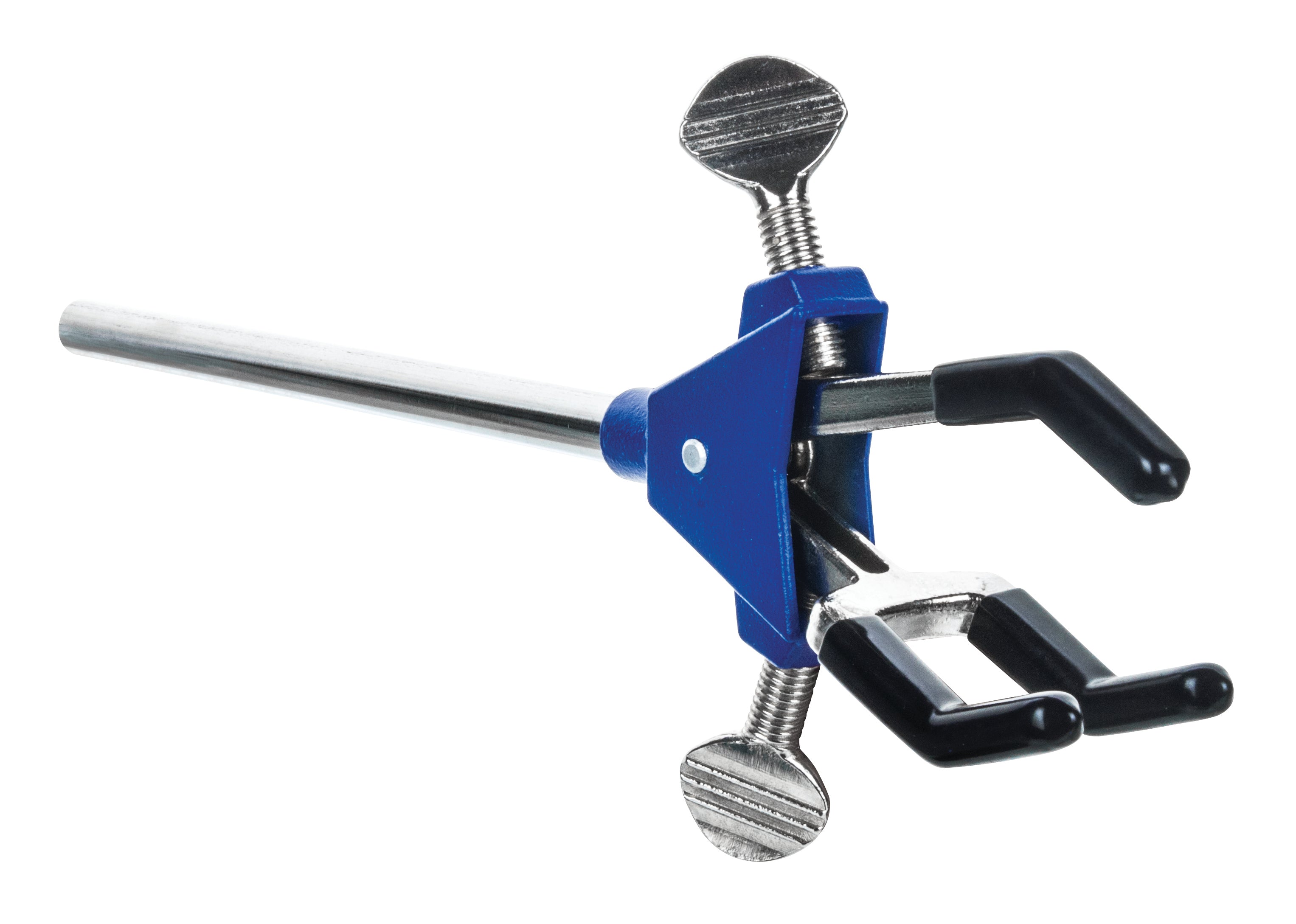 3-Finger Vinyl-Coated Dual-Adjustable Extension Clamp on Stainless Steel Rod, 2.3" Max