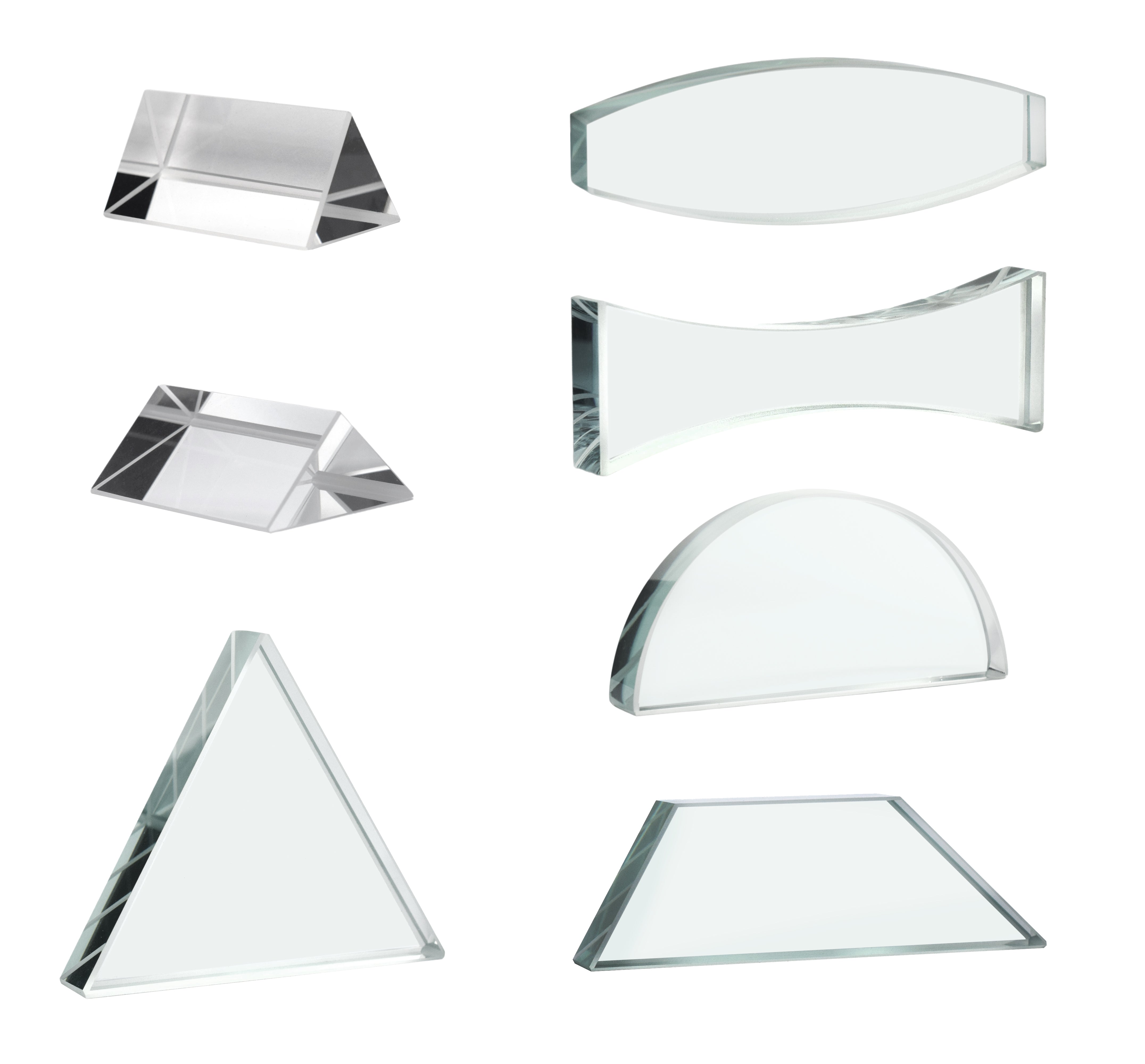 7-Piece Glass Prism and Lens Set, 13mm Thick, with Wooden Storage