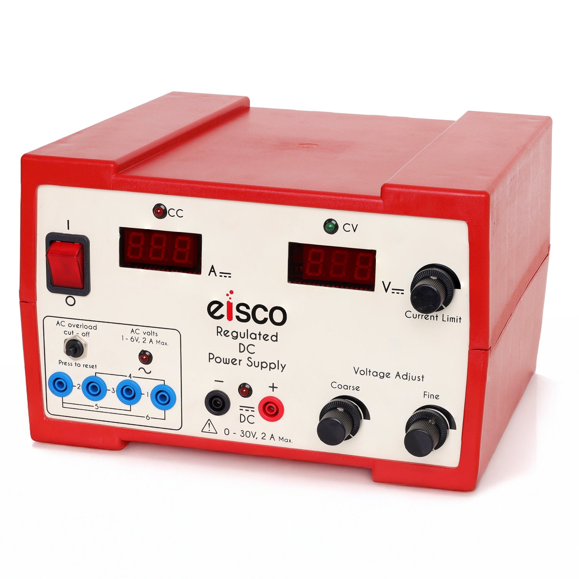 Regulated DC 0-30V 2A Power Supply with AC 1-6V Output and Digital Display