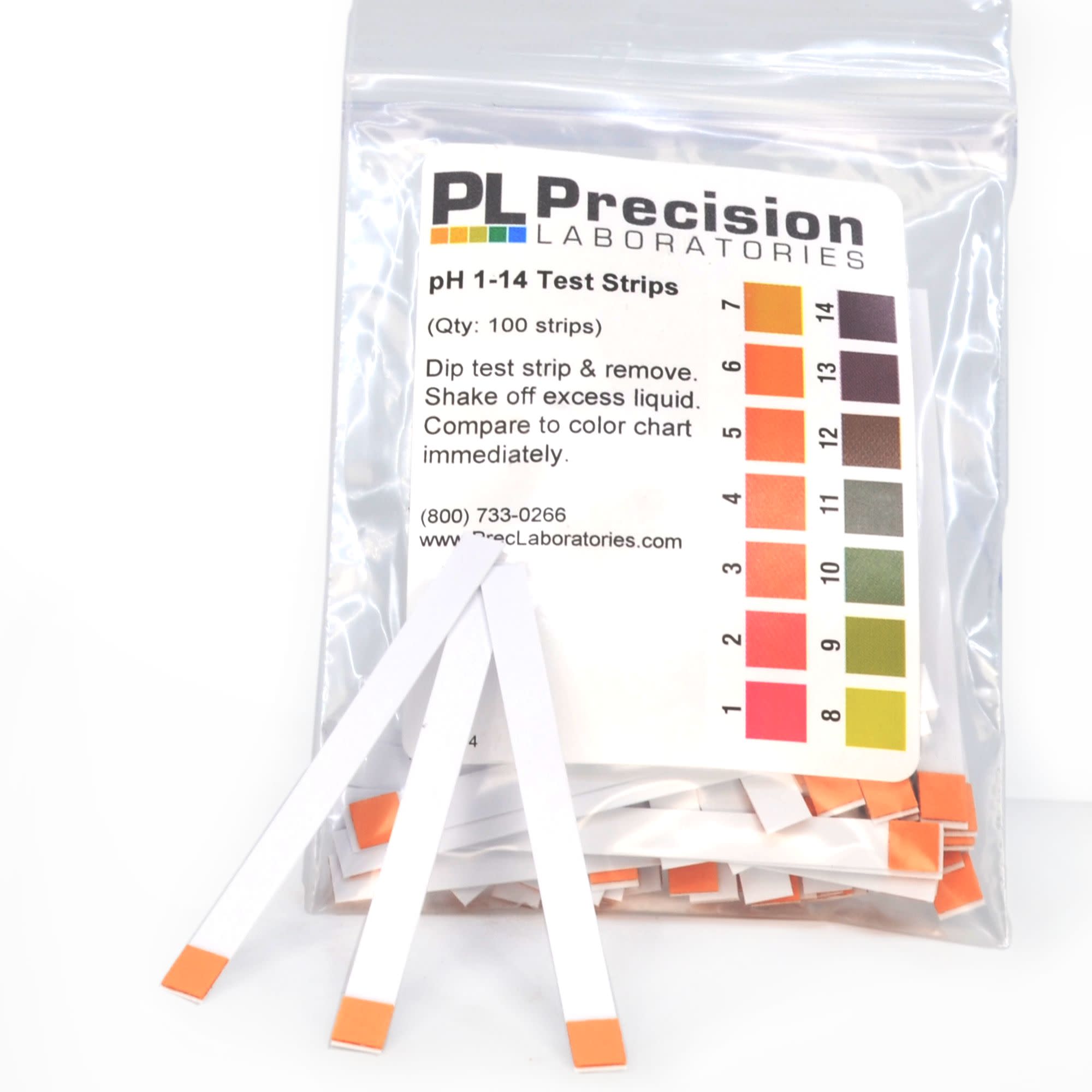 pH 1-14 Test Strips, 100 in Bag