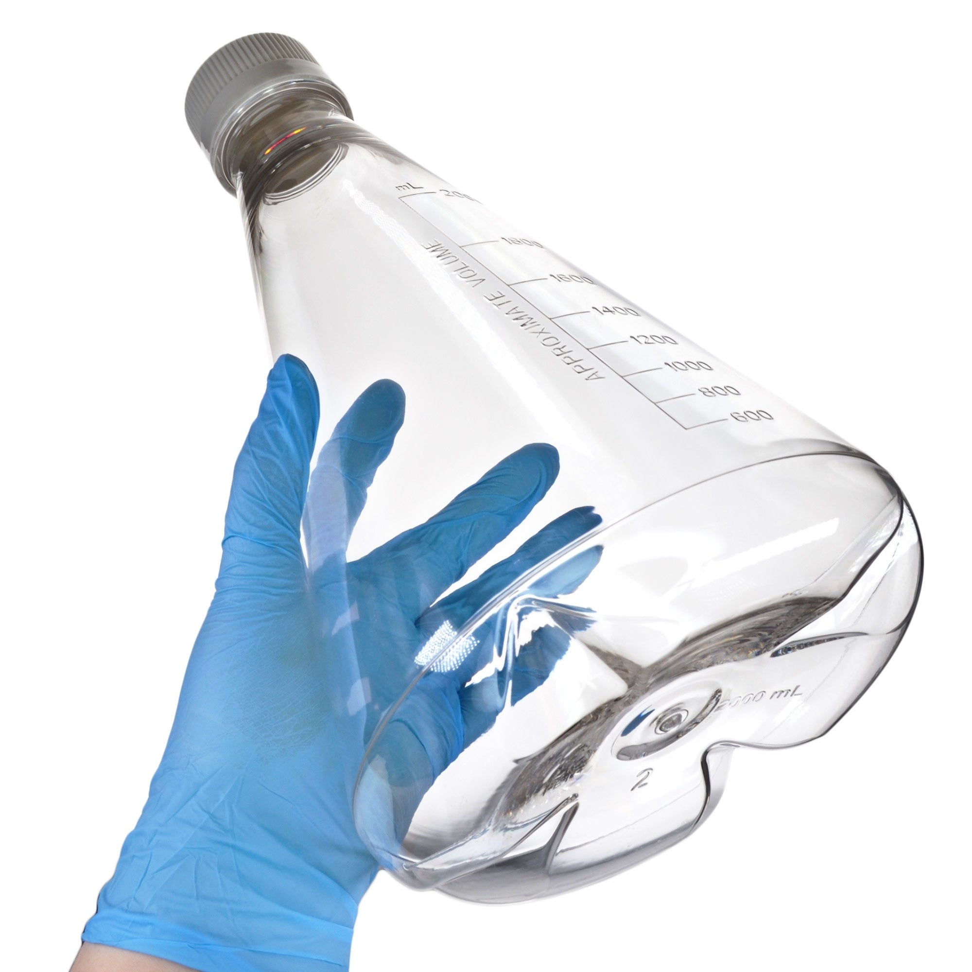 Sterile Vented Baffled-Bottom PETG Erlenmeyer Flask, USP Class VI, 2L