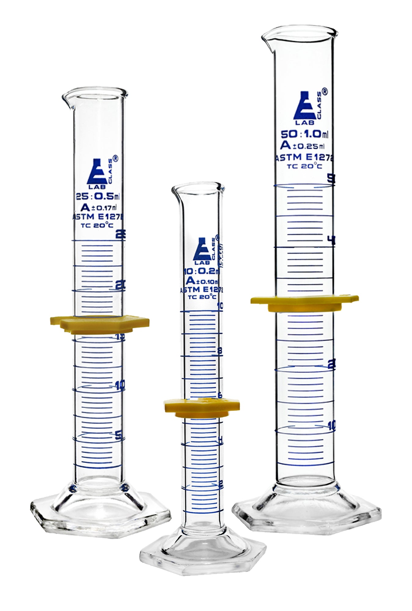 Class A Borosilicate Glass Graduated Cylinder Set, 3-Piece, 10-50mL